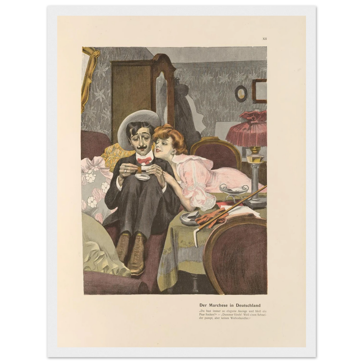 Der Marchese in Deutschland (1908) Art Print | Ferdinand Freiherr von Reznicek - Framed Poster - 30x40 cm / 12x16″ - Black frame
