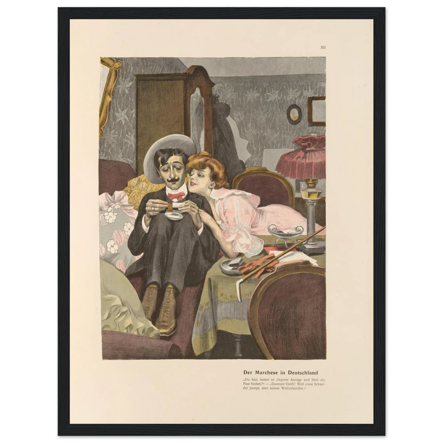 Der Marchese in Deutschland (1908) Art Print | Ferdinand Freiherr von Reznicek - Framed Poster - 30x40 cm / 12x16″ - Black frame