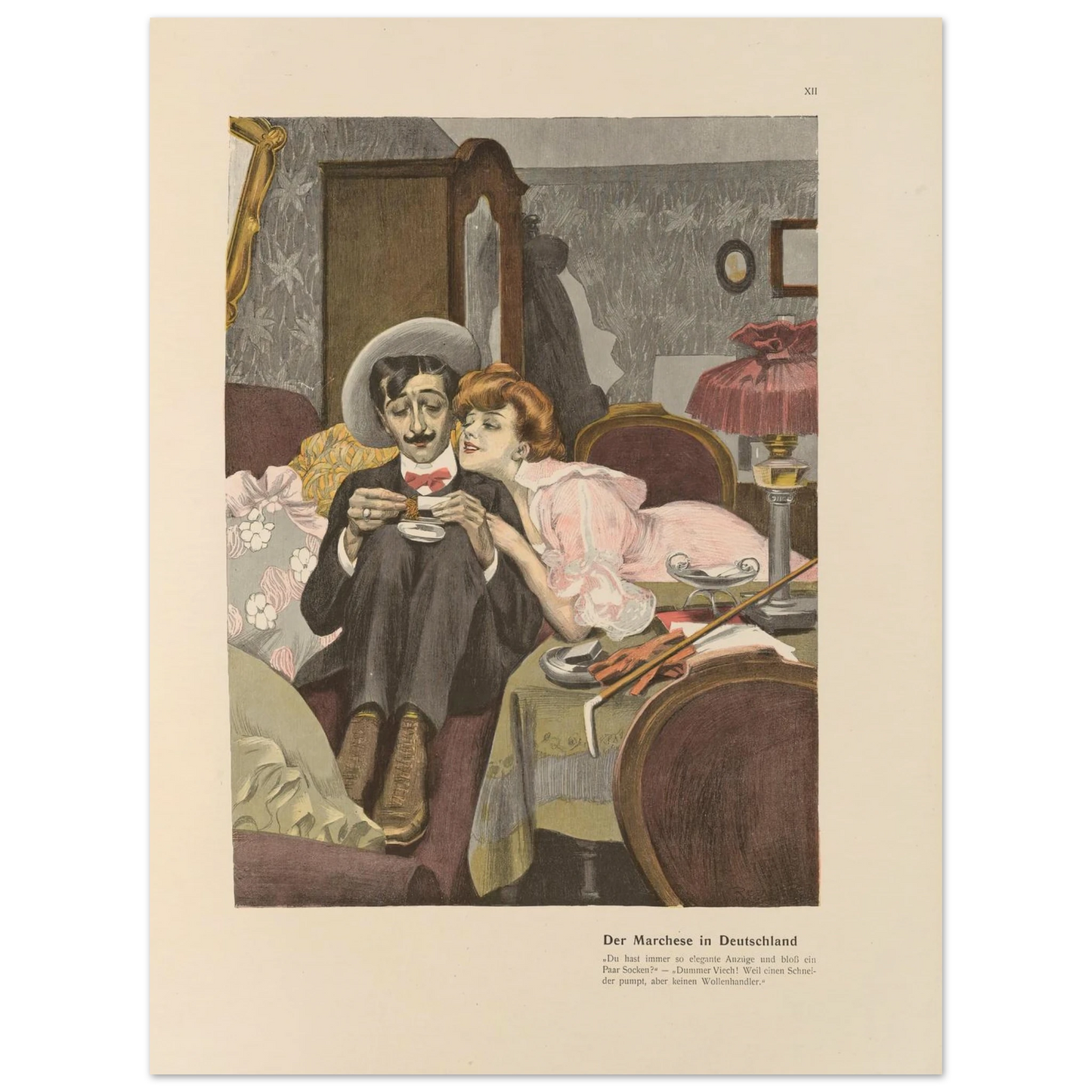 Der Marchese in Deutschland (1908) Art Print | Ferdinand Freiherr von Reznicek - Framed Poster - 30x40 cm / 12x16″ - Black frame