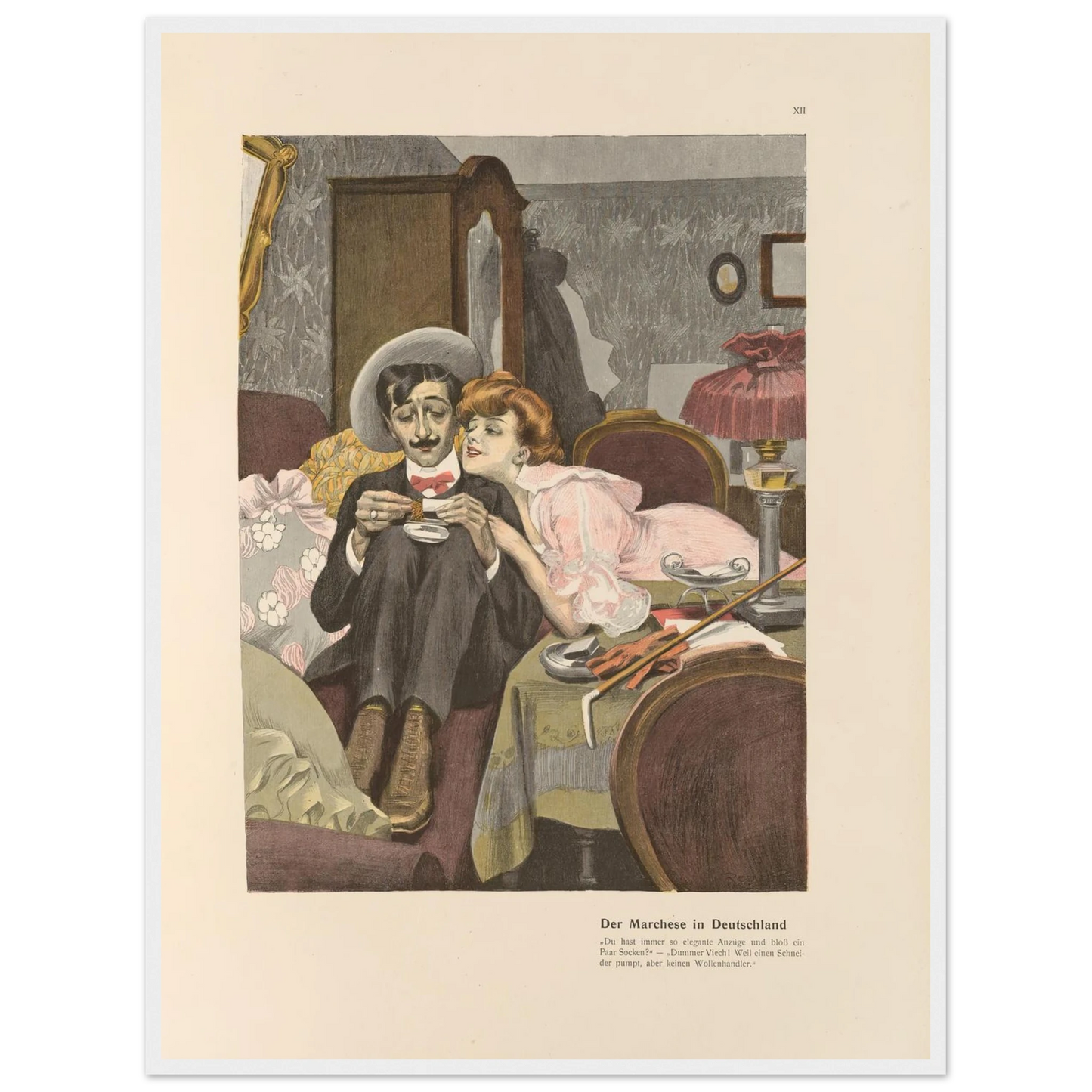 Der Marchese in Deutschland (1908) Art Print | Ferdinand Freiherr von Reznicek - Framed Poster - 30x40 cm / 12x16″ - Black frame