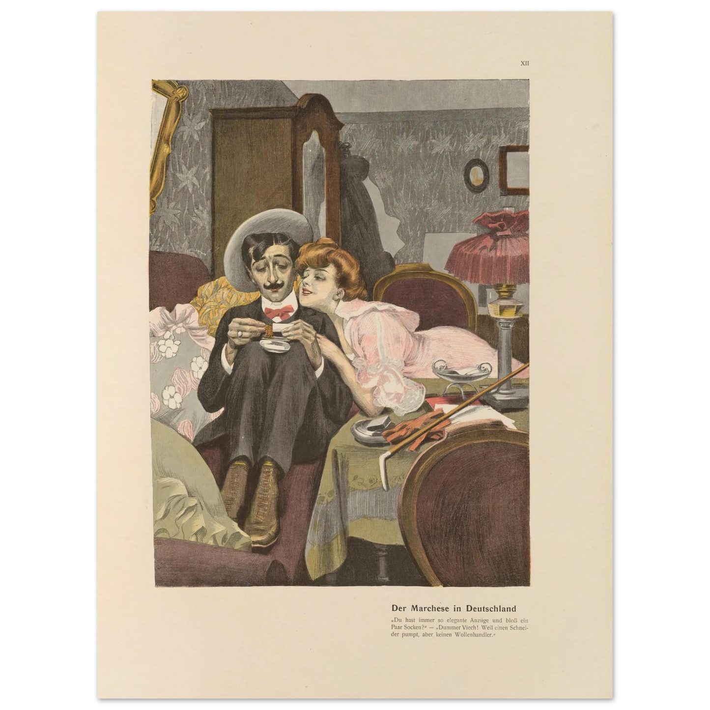 Der Marchese in Deutschland (1908) Art Print | Ferdinand Freiherr von Reznicek - Framed Poster - 30x40 cm / 12x16″ - Black frame