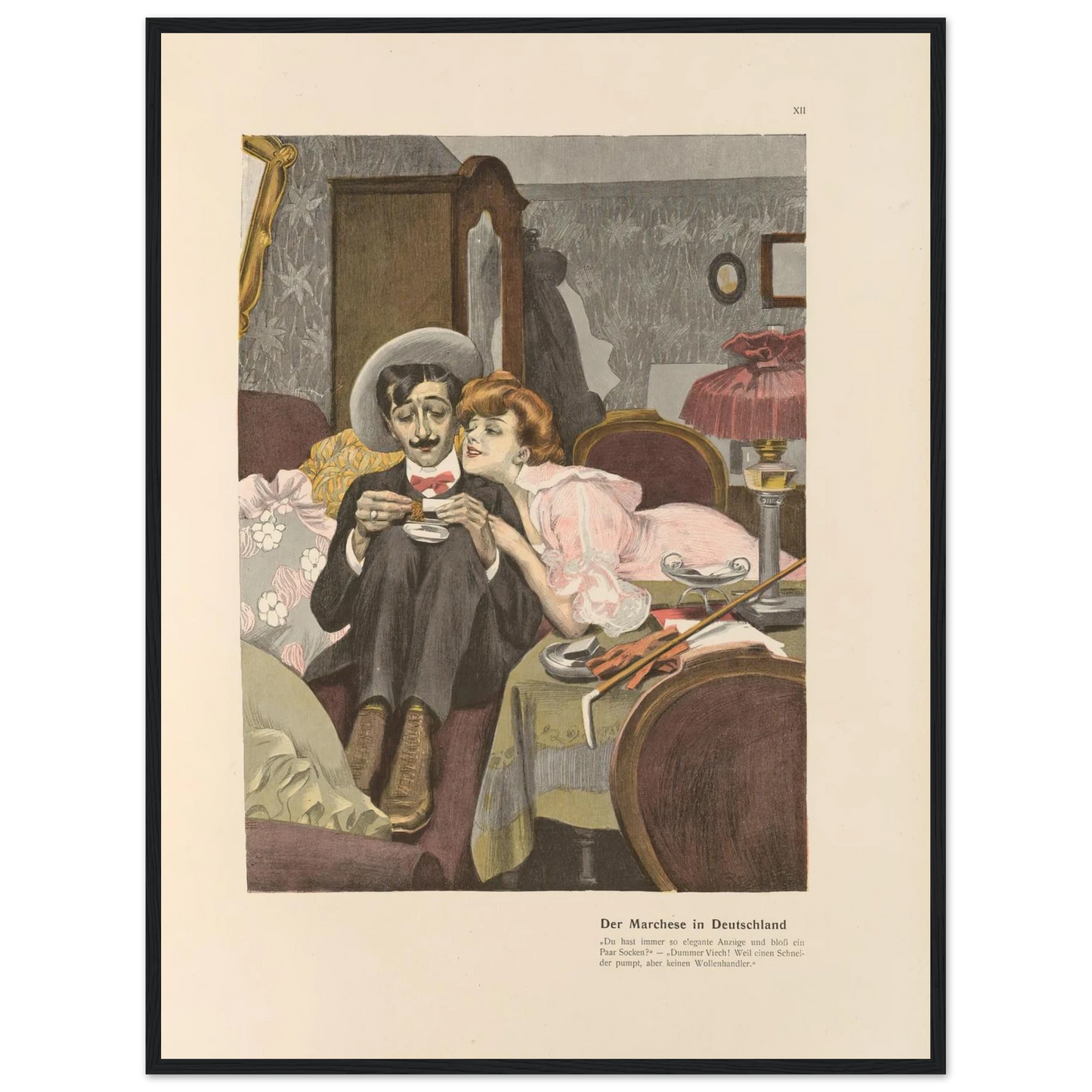 Der Marchese in Deutschland (1908) Art Print | Ferdinand Freiherr von Reznicek - Framed Poster - 30x40 cm / 12x16″ - Black frame