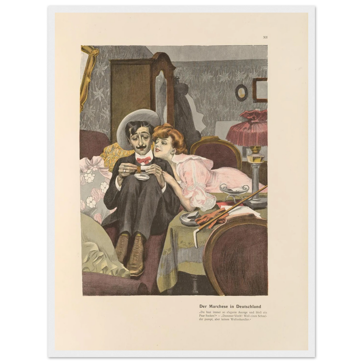 Der Marchese in Deutschland (1908) Art Print | Ferdinand Freiherr von Reznicek - Framed Poster - 30x40 cm / 12x16″ - Black frame