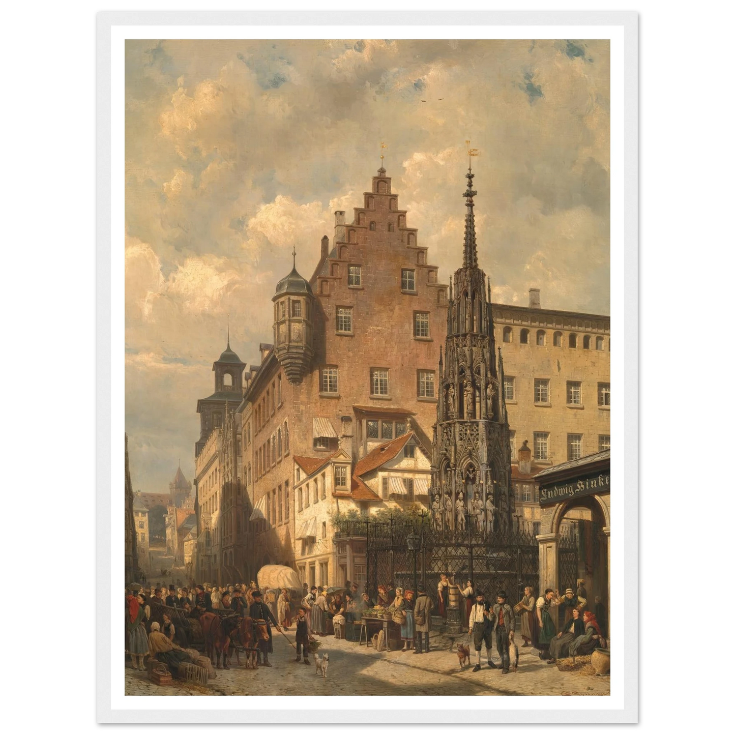 ‘Der Schöne Brunnen’ in Nuremberg (1876) Art Print | Cornelis Springer - Framed Poster - 30x40 cm / 12x16″ - Black frame