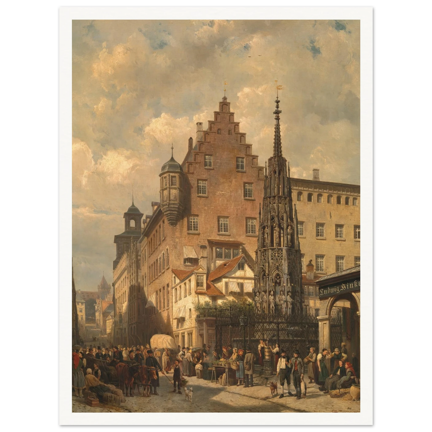 ‘Der Schöne Brunnen’ in Nuremberg (1876) Art Print | Cornelis Springer - Framed Poster - 30x40 cm / 12x16″ - Black frame