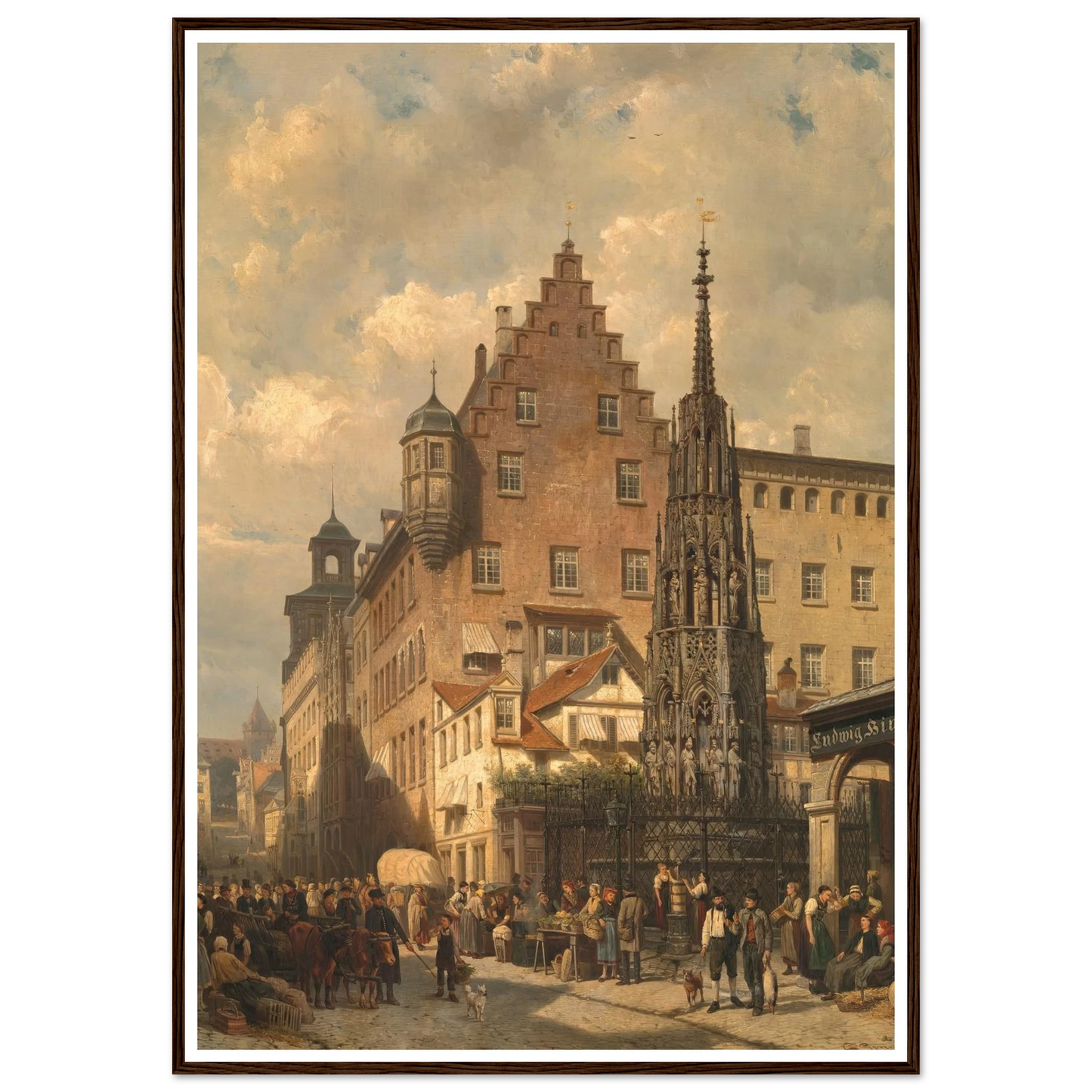 ‘Der Schöne Brunnen’ in Nuremberg (1876) Art Print | Cornelis Springer - Framed Poster - 30x40 cm / 12x16″ - Black frame
