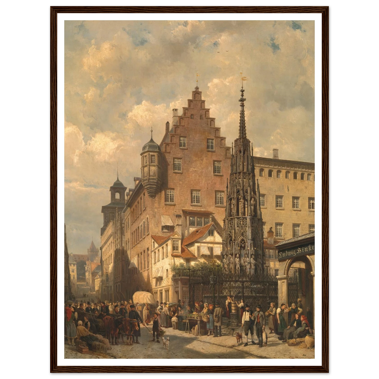 ‘Der Schöne Brunnen’ in Nuremberg (1876) Art Print | Cornelis Springer - Framed Poster - 30x40 cm / 12x16″ - Black frame