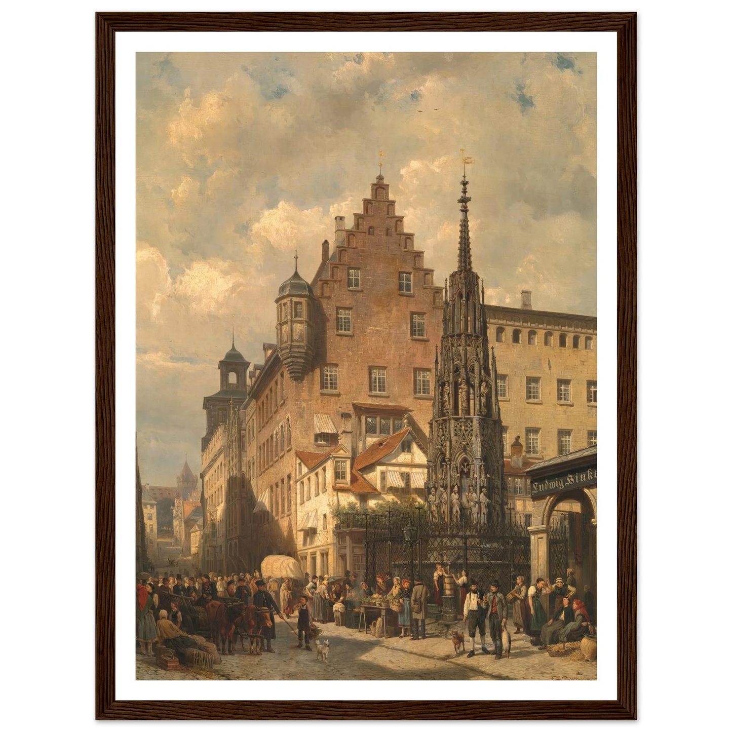 ‘Der Schöne Brunnen’ in Nuremberg (1876) Art Print | Cornelis Springer - Framed Poster - 30x40 cm / 12x16″ - Black frame
