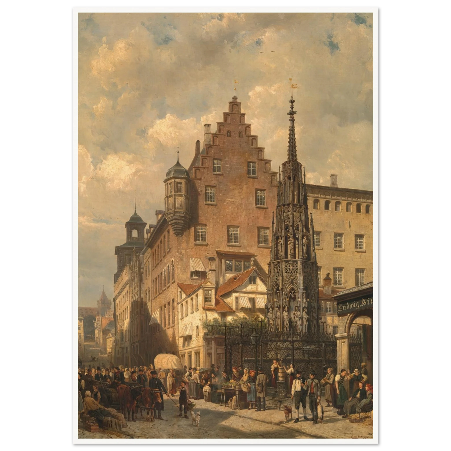 ‘Der Schöne Brunnen’ in Nuremberg (1876) Art Print | Cornelis Springer - Framed Poster - 30x40 cm / 12x16″ - Black frame