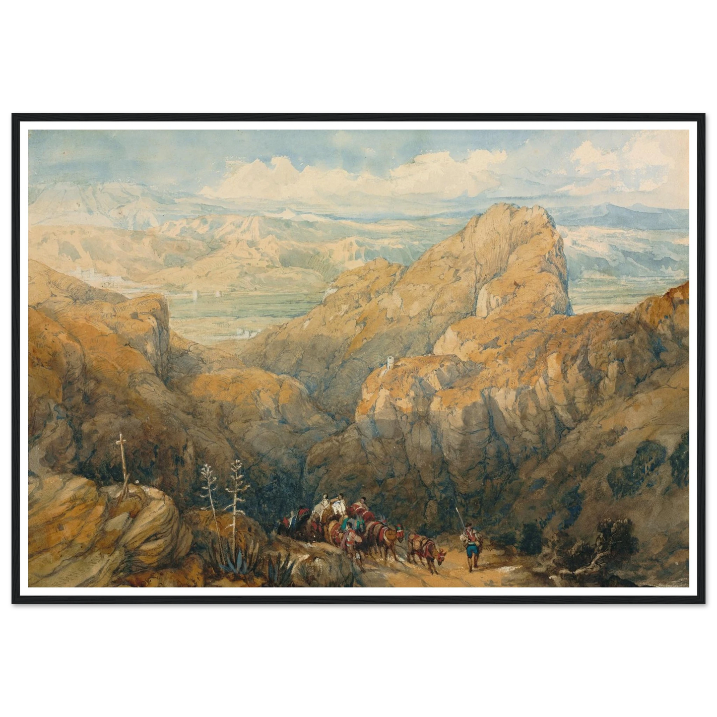 Descent into the Plain of Granada (1834) Art Print | David Roberts - Framed Poster - 30x40 cm / 12x16″ - Black frame