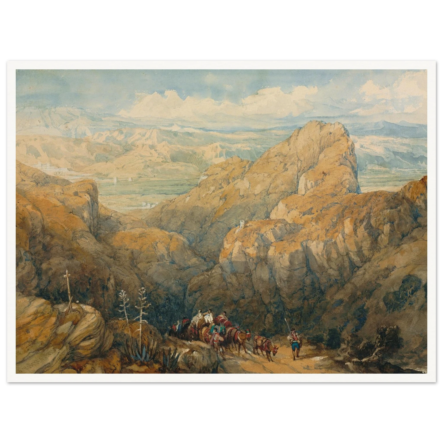 Descent into the Plain of Granada (1834) Art Print | David Roberts - Framed Poster - 30x40 cm / 12x16″ - Black frame