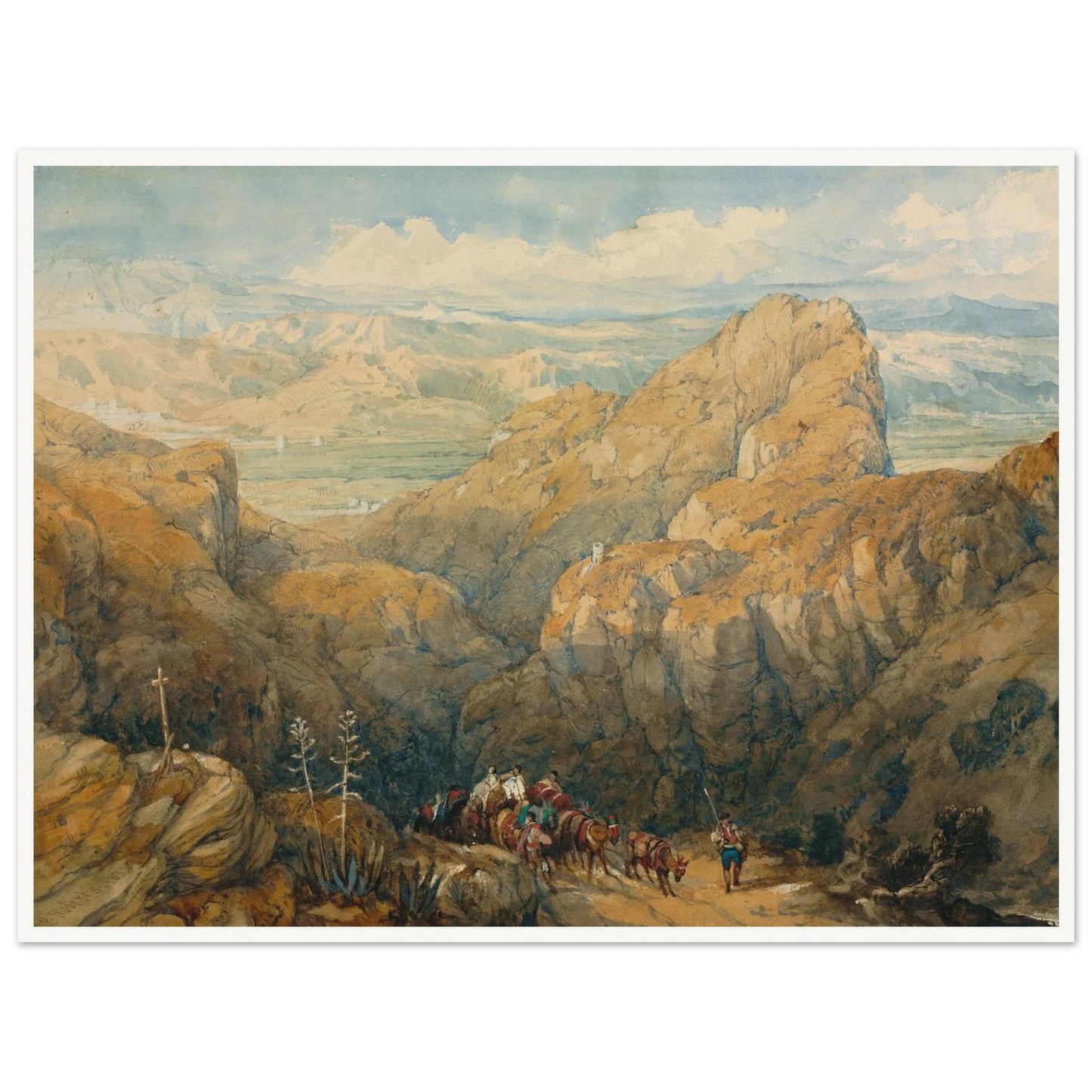 Descent into the Plain of Granada (1834) Art Print | David Roberts - Framed Poster - 30x40 cm / 12x16″ - Black frame