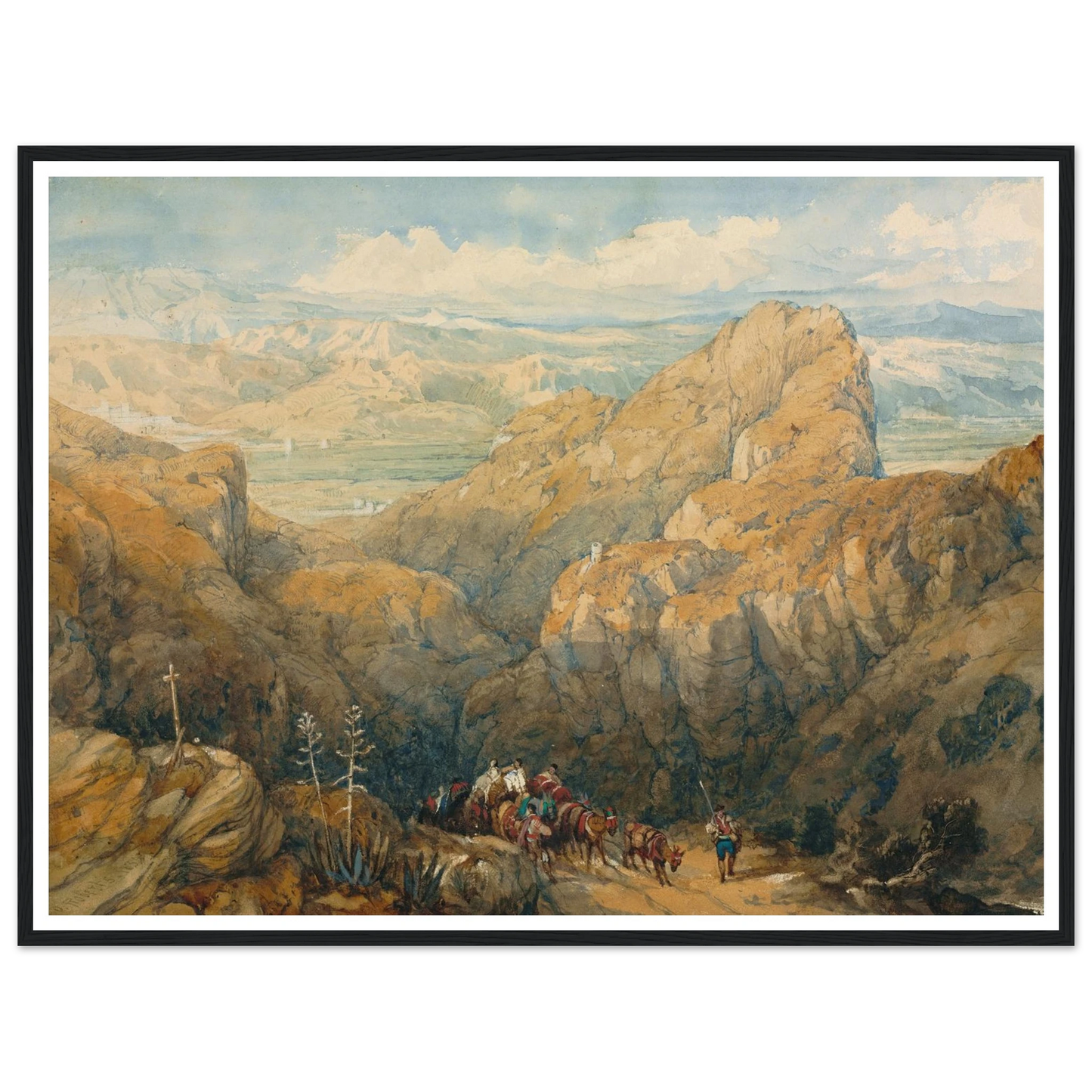 Descent into the Plain of Granada (1834) Art Print | David Roberts - Framed Poster - 30x40 cm / 12x16″ - Black frame