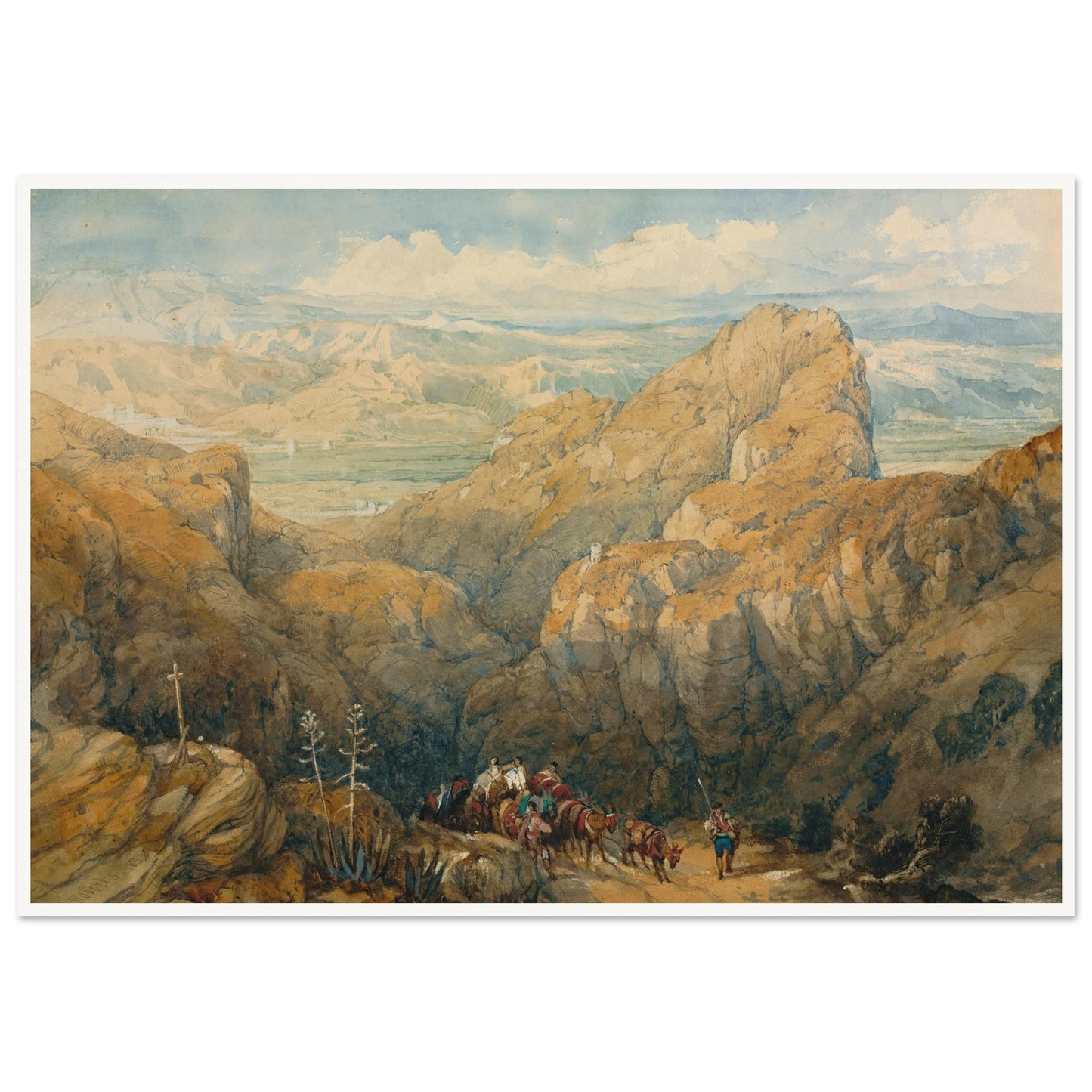 Descent into the Plain of Granada (1834) Art Print | David Roberts - Framed Poster - 30x40 cm / 12x16″ - Black frame