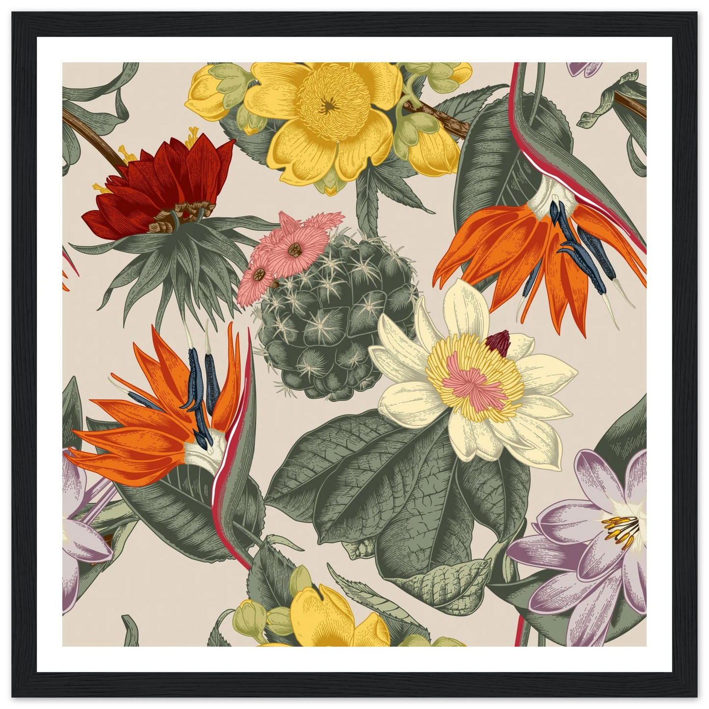 Desert Bird's Fancy Art Print | William Morris Inspired - Framed Poster - 30x30 cm / 12x12″ - Black frame