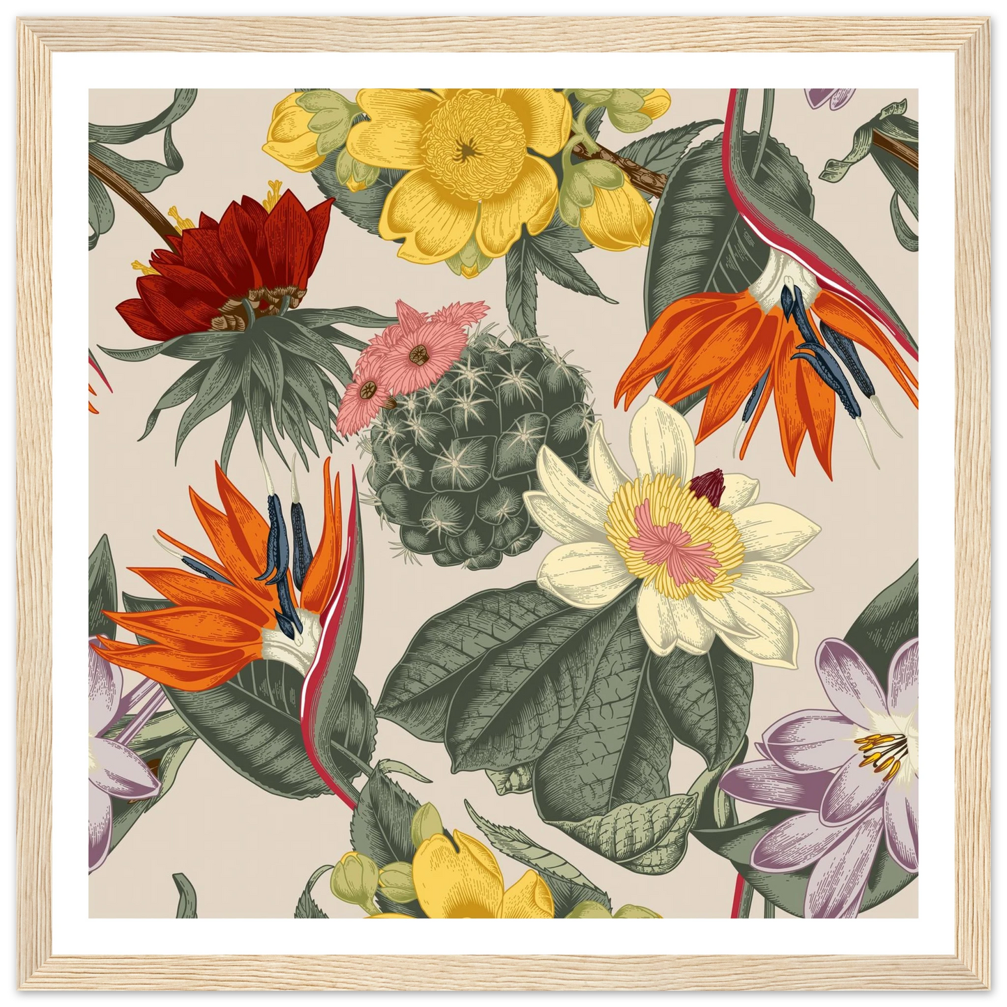 Desert Bird's Fancy Art Print | William Morris Inspired - Framed Poster - 30x30 cm / 12x12″ - Black frame