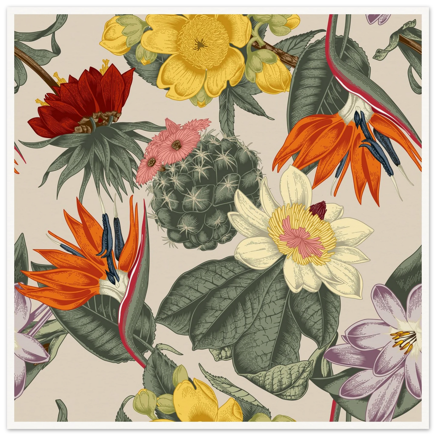 Desert Bird's Fancy Art Print | William Morris Inspired - Framed Poster - 30x30 cm / 12x12″ - Black frame