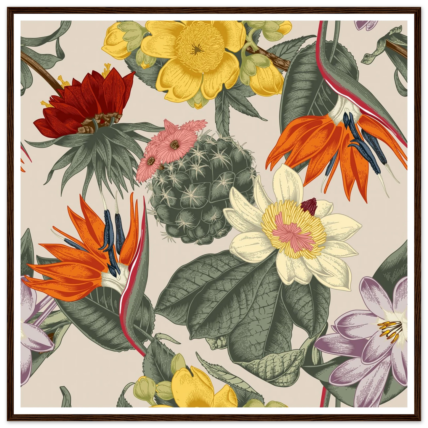 Desert Bird's Fancy Art Print | William Morris Inspired - Framed Poster - 30x30 cm / 12x12″ - Black frame