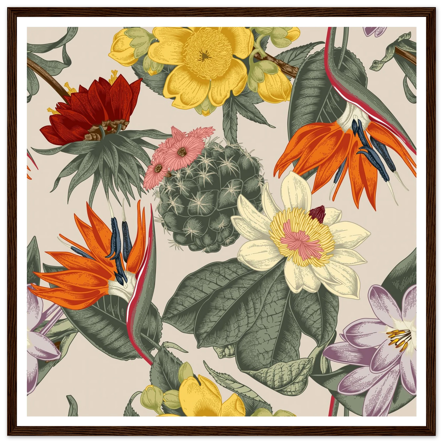 Desert Bird's Fancy Art Print | William Morris Inspired - Framed Poster - 30x30 cm / 12x12″ - Black frame