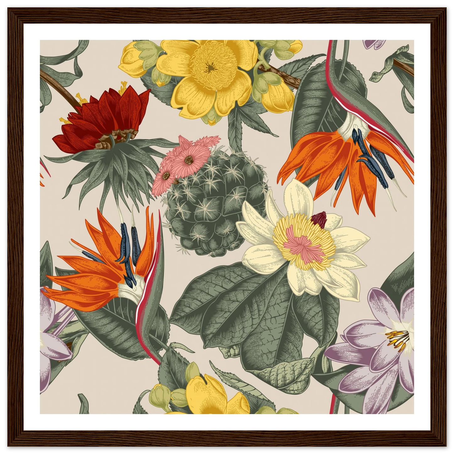 Desert Bird's Fancy Art Print | William Morris Inspired - Framed Poster - 30x30 cm / 12x12″ - Black frame