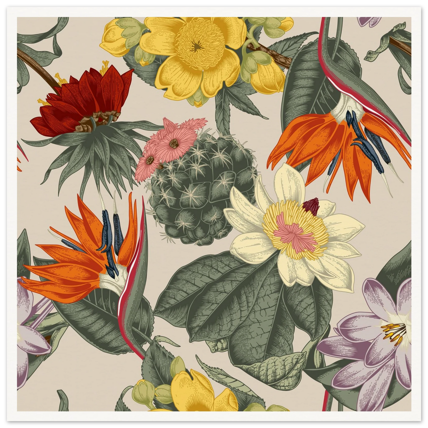 Desert Bird's Fancy Art Print | William Morris Inspired - Framed Poster - 30x30 cm / 12x12″ - Black frame