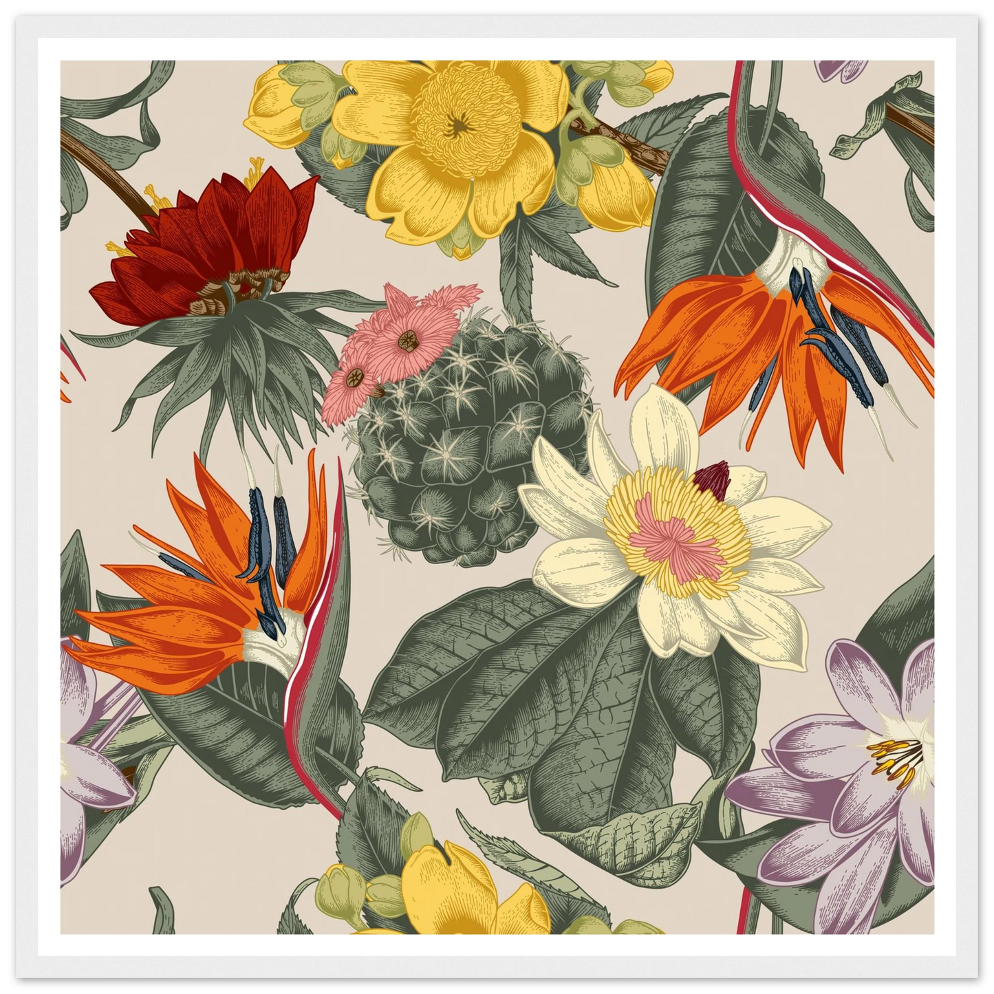 Desert Bird's Fancy Art Print | William Morris Inspired - Framed Poster - 30x30 cm / 12x12″ - Black frame