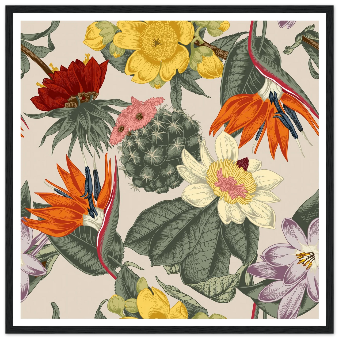 Desert Bird's Fancy Art Print | William Morris Inspired - Framed Poster - 30x30 cm / 12x12″ - Black frame