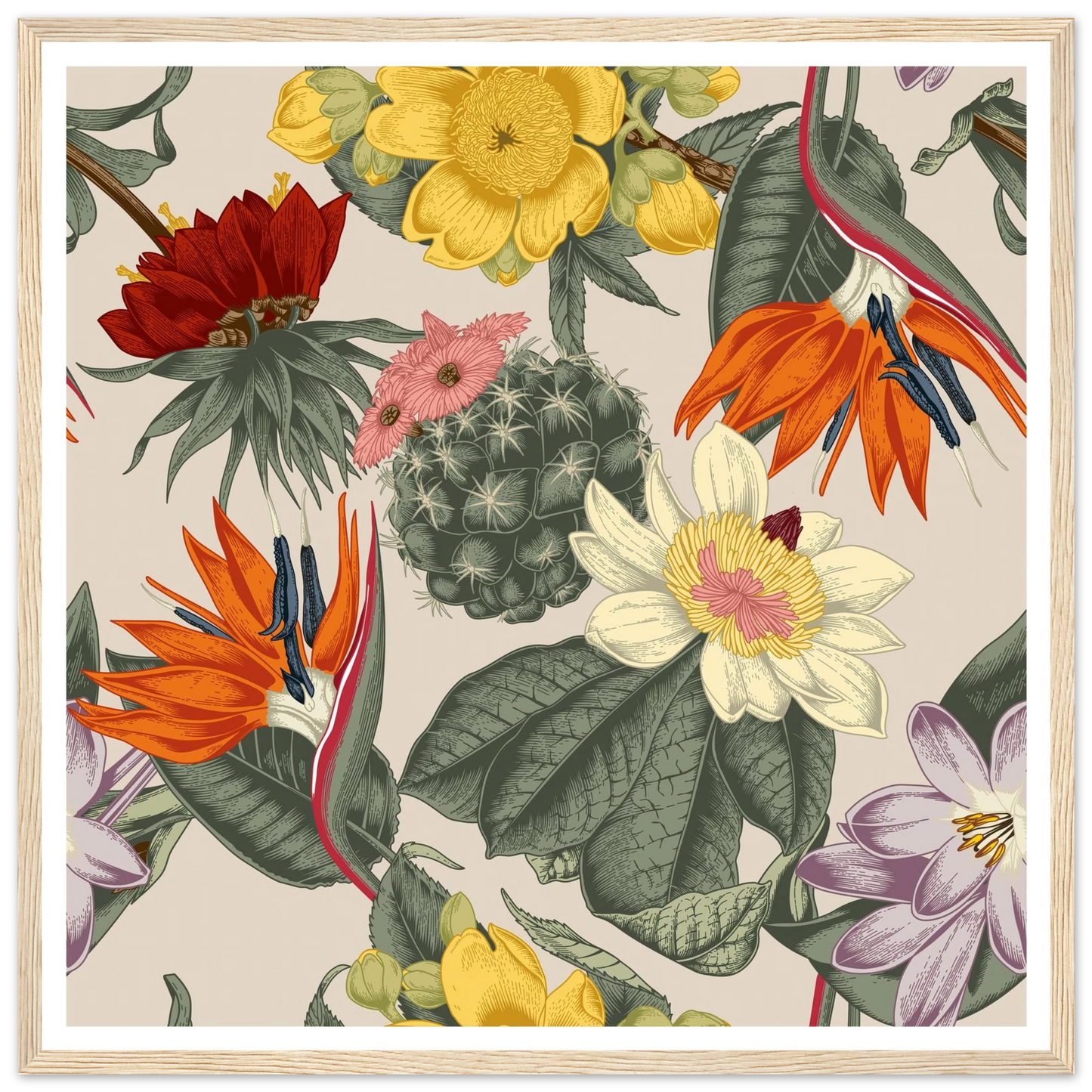 Desert Bird's Fancy Art Print | William Morris Inspired - Framed Poster - 30x30 cm / 12x12″ - Black frame