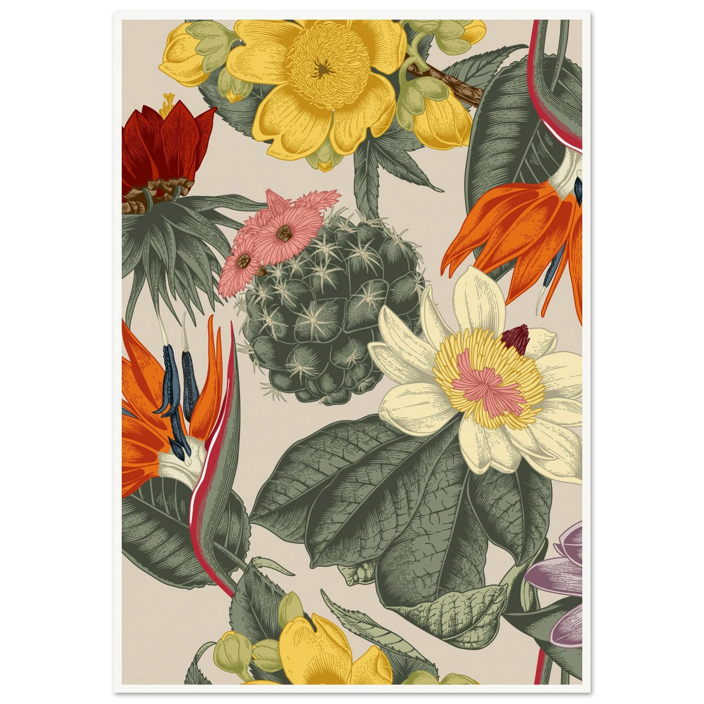 Desert Bird's Fancy Art Print | William Morris Inspired - Framed Poster - 30x30 cm / 12x12″ - Black frame