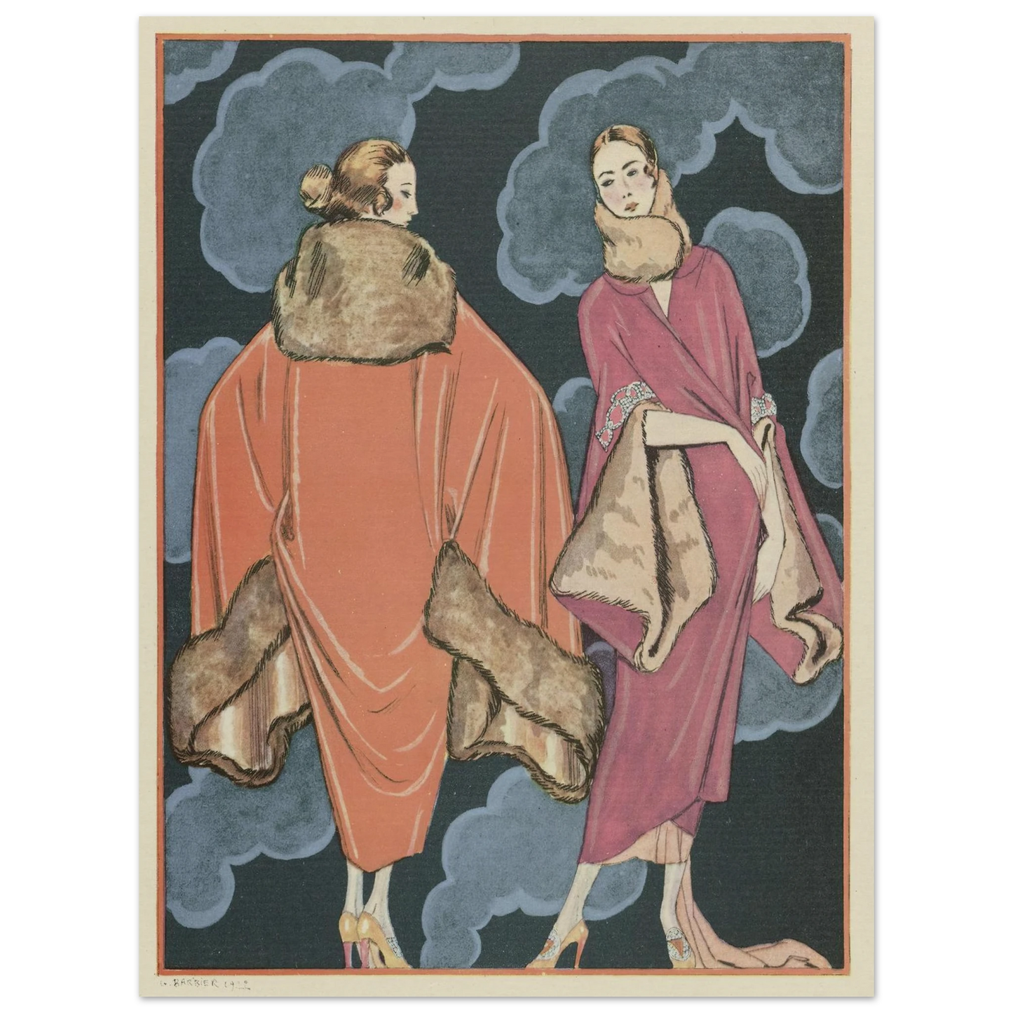 Deux heures du matin; Manteaux, de Worth (1923) Art Print | George Barbier - Framed Poster - 30x40 cm / 12x16″ - Black frame