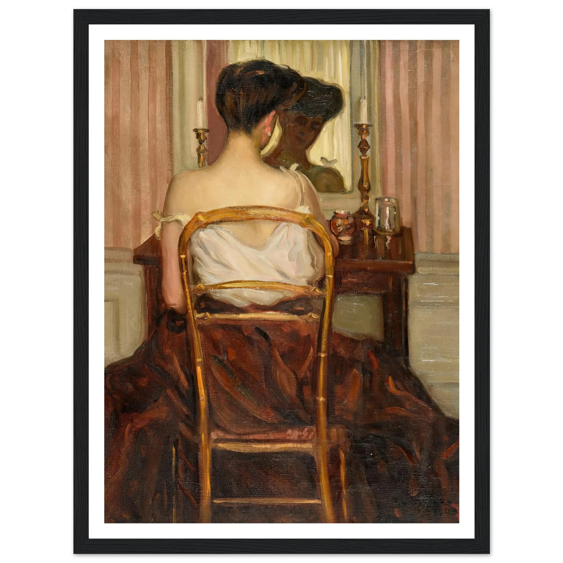 Devant la glace (1903) Art Print | Frederick Carl Frieseke - Framed Poster - 30x40 cm / 12x16″ - Black frame