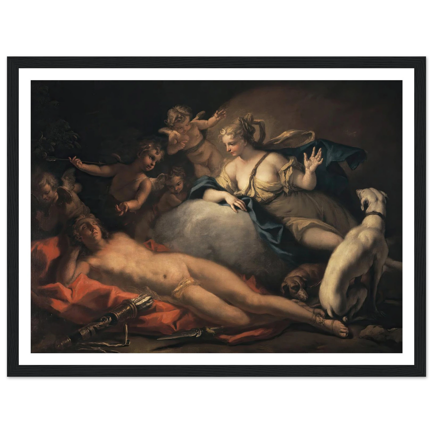 Diana and Endymion Art Print | Sebastiano Ricci - Framed Poster - 30x40 cm / 12x16″ - Black frame