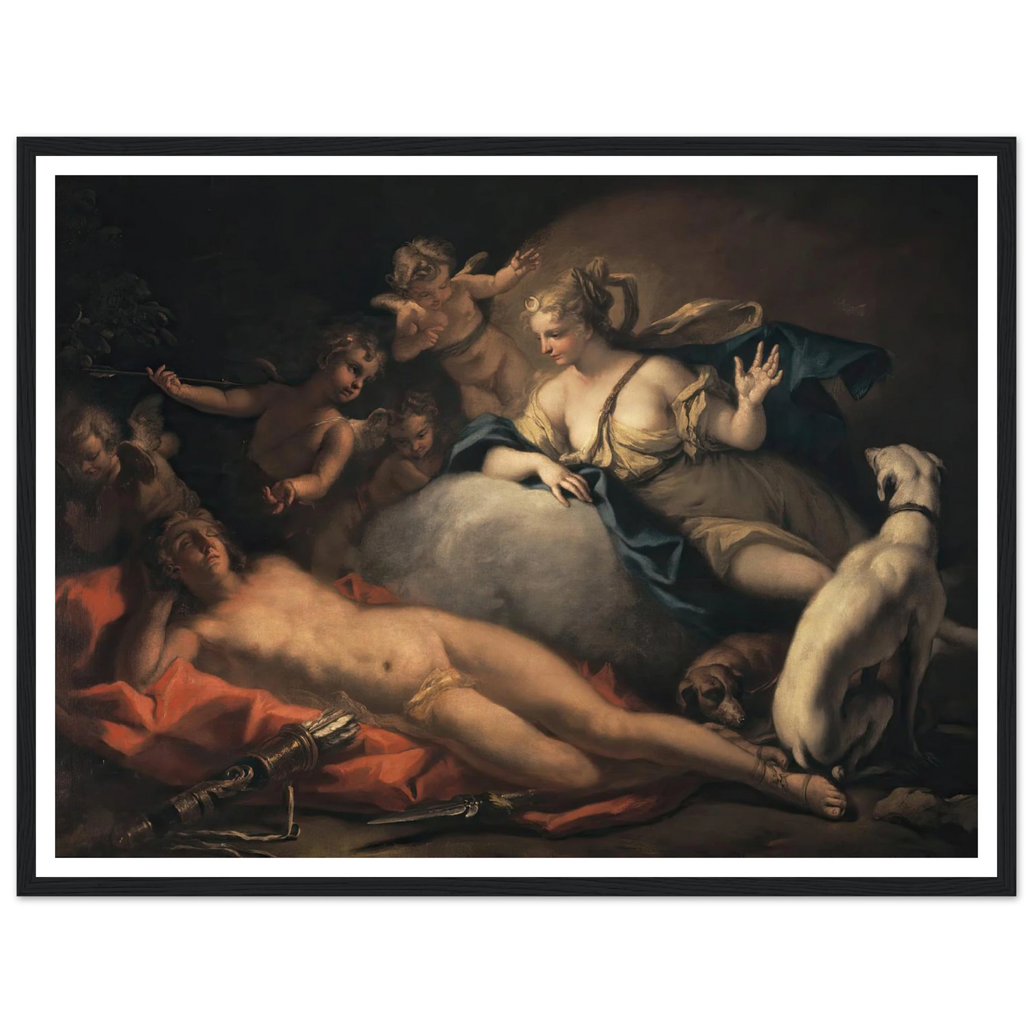 Diana and Endymion Art Print | Sebastiano Ricci - Framed Poster - 30x40 cm / 12x16″ - Black frame