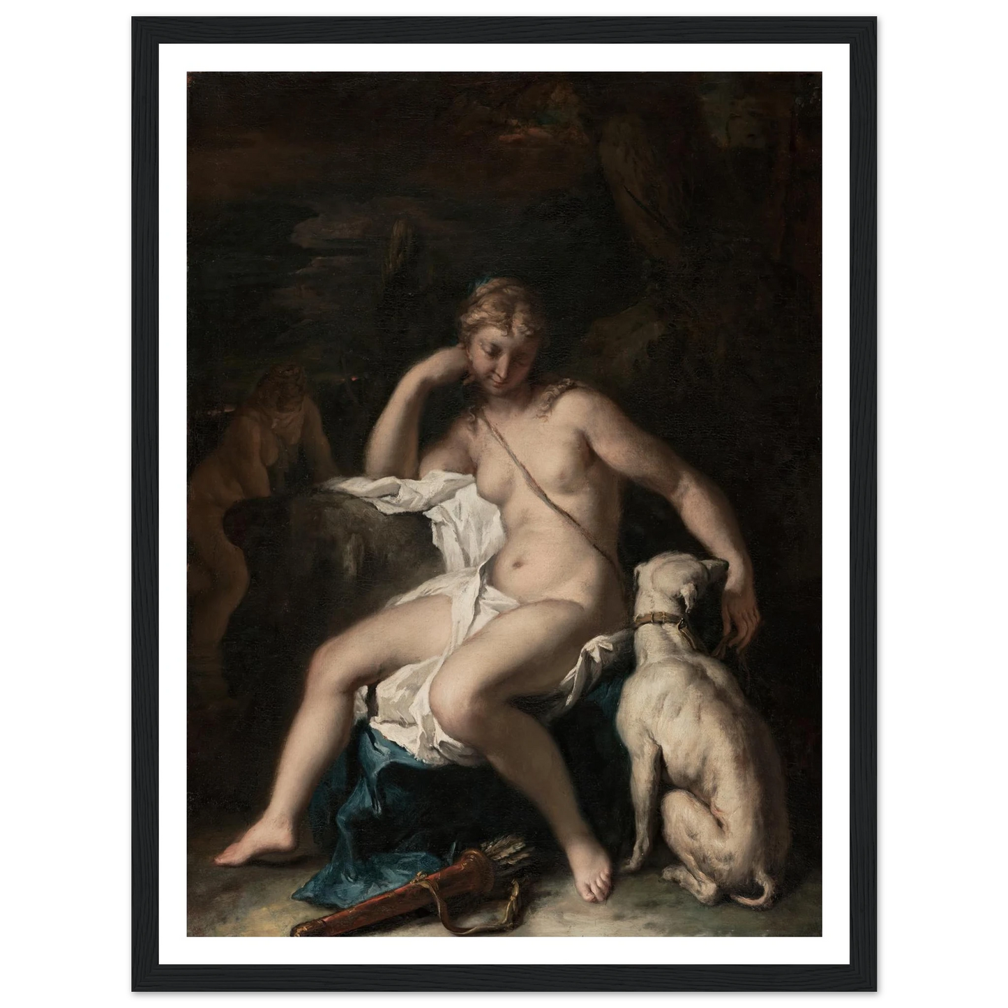 Diana and Her Dog (1717–1720) Art Print | Sebastiano Ricci - Framed Poster - 30x40 cm / 12x16″ - Black frame