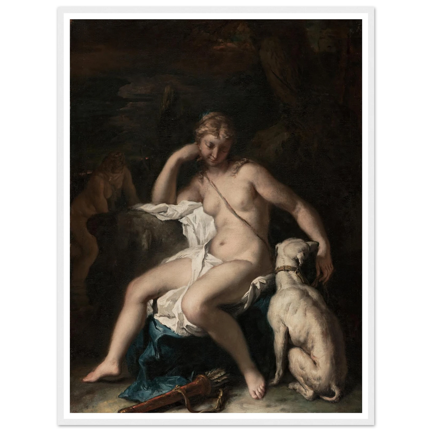Diana and Her Dog (1717–1720) Art Print | Sebastiano Ricci - Framed Poster - 30x40 cm / 12x16″ - Black frame
