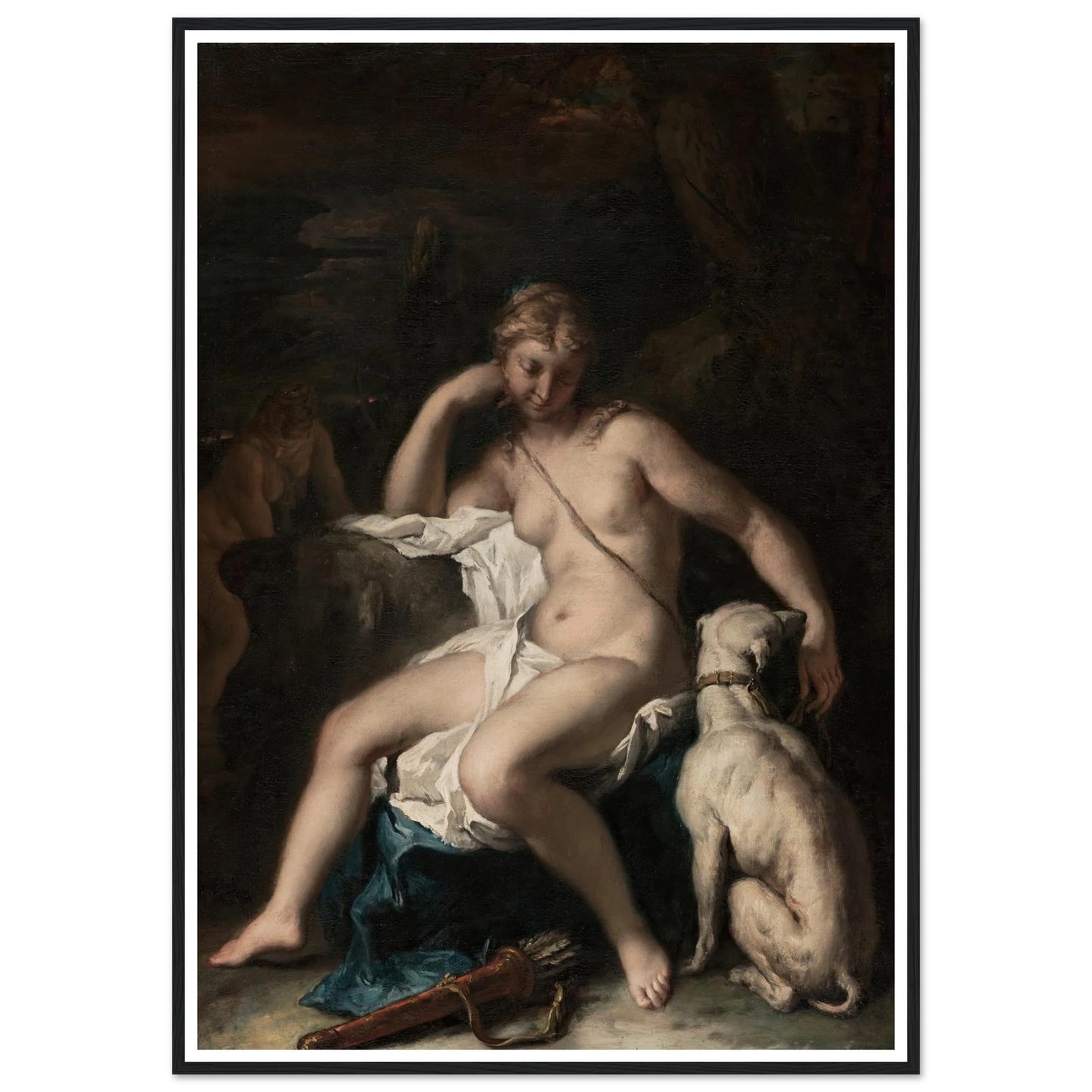 Diana and Her Dog (1717–1720) Art Print | Sebastiano Ricci - Framed Poster - 30x40 cm / 12x16″ - Black frame