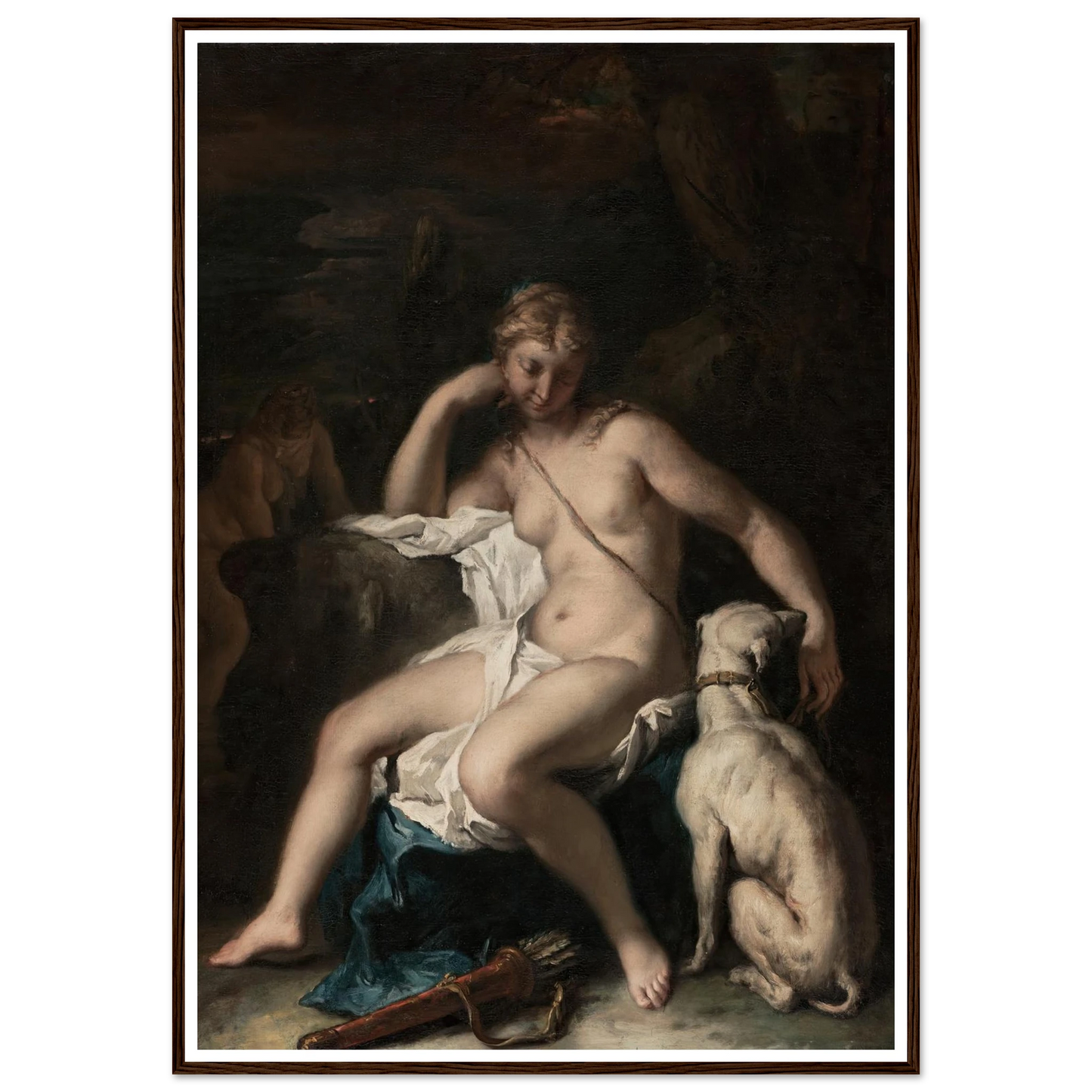 Diana and Her Dog (1717–1720) Art Print | Sebastiano Ricci - Framed Poster - 30x40 cm / 12x16″ - Black frame