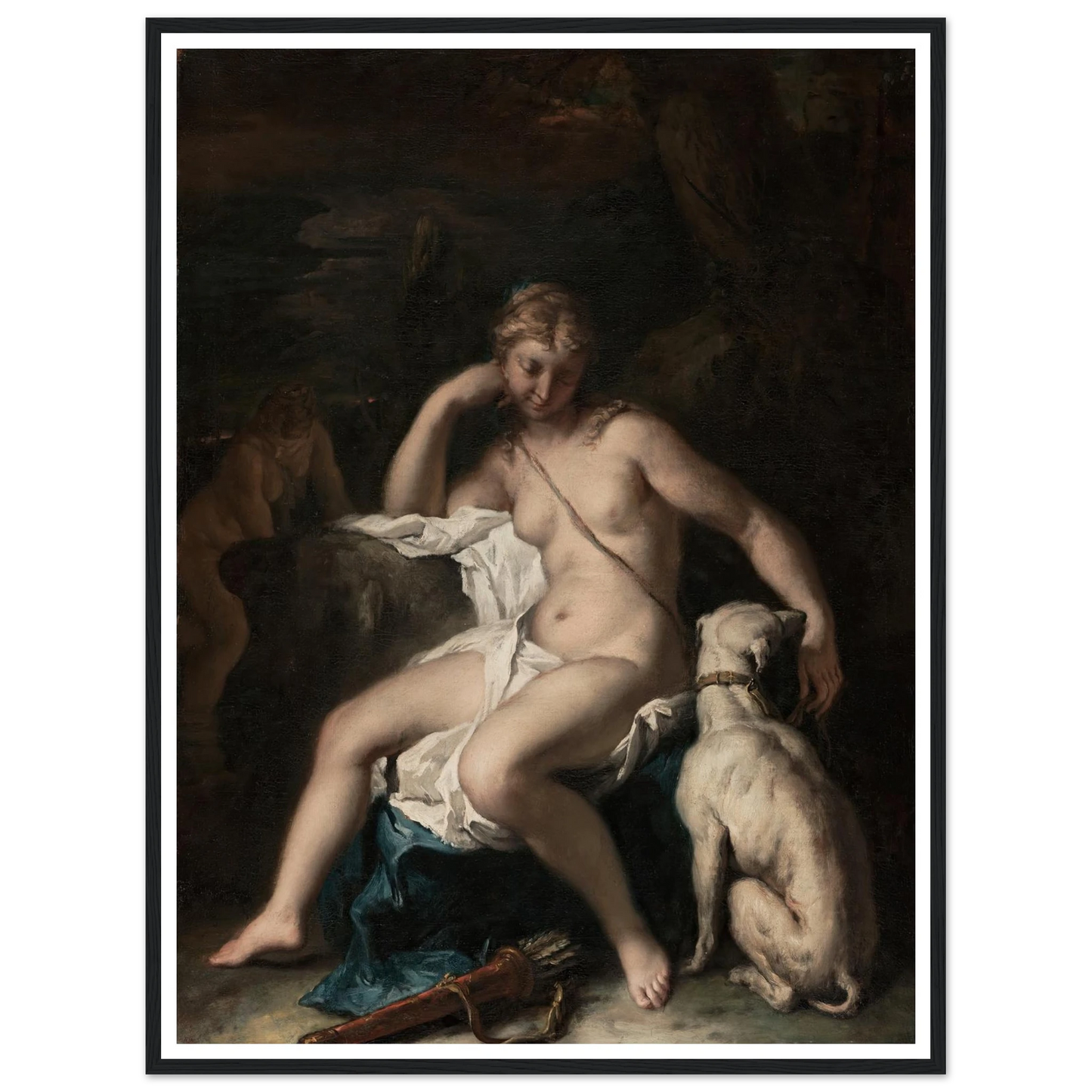 Diana and Her Dog (1717–1720) Art Print | Sebastiano Ricci - Framed Poster - 30x40 cm / 12x16″ - Black frame