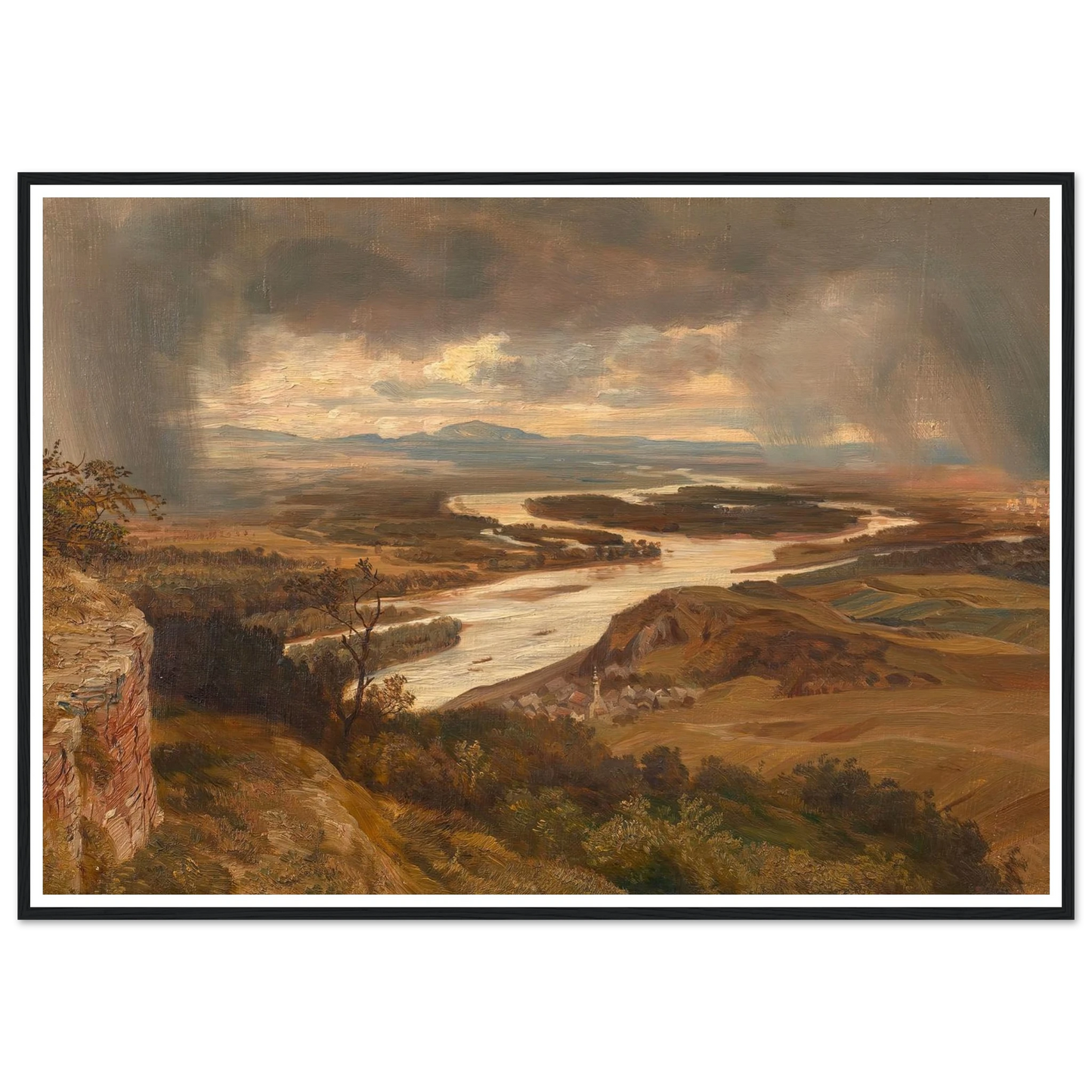 Die Donauauen bei Wien (ca. 1870) Art Print | Josef Hoffmann - Framed Poster - 30x40 cm / 12x16″ - Black frame