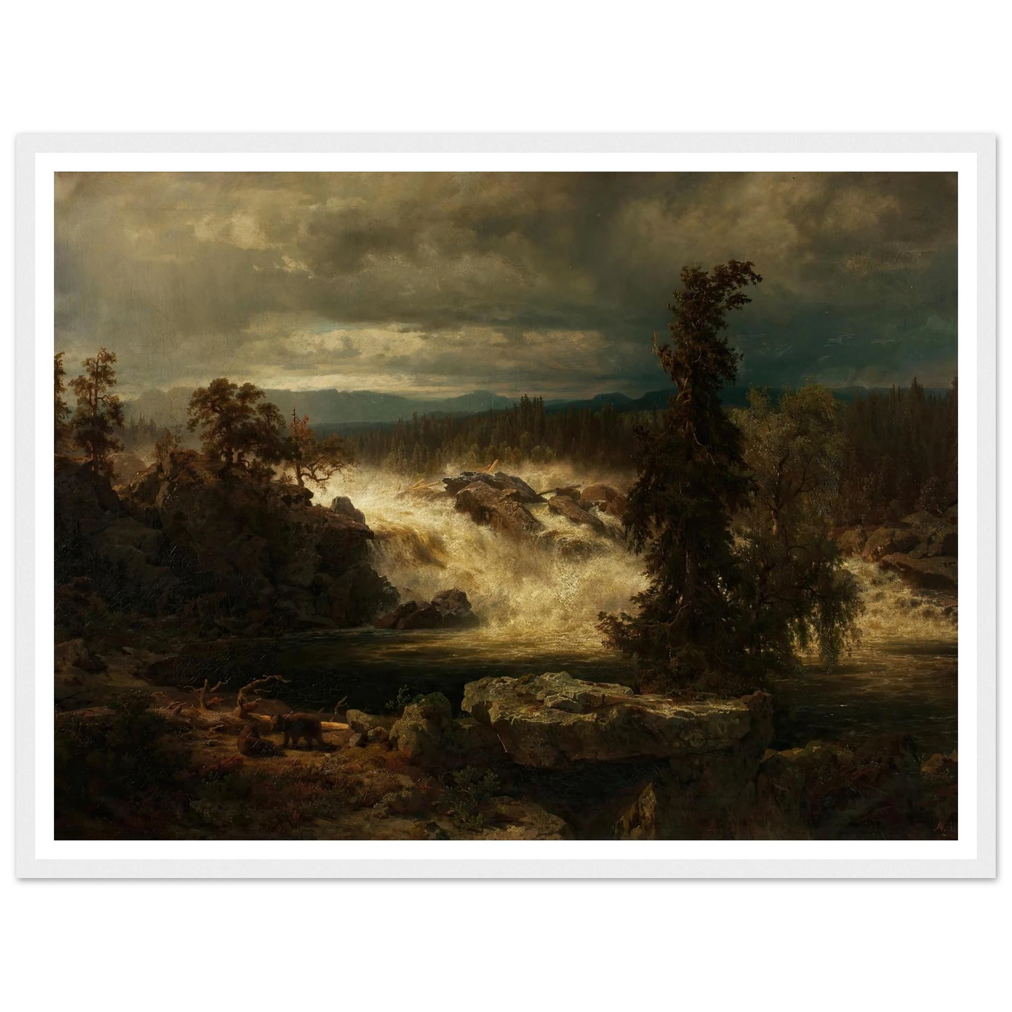 Die Labrofälle bei Kongsberg in Norwegen (1859) Art Print | August Wilhelm Leu - Framed Poster - 30x40 cm / 12x16″ - Black frame