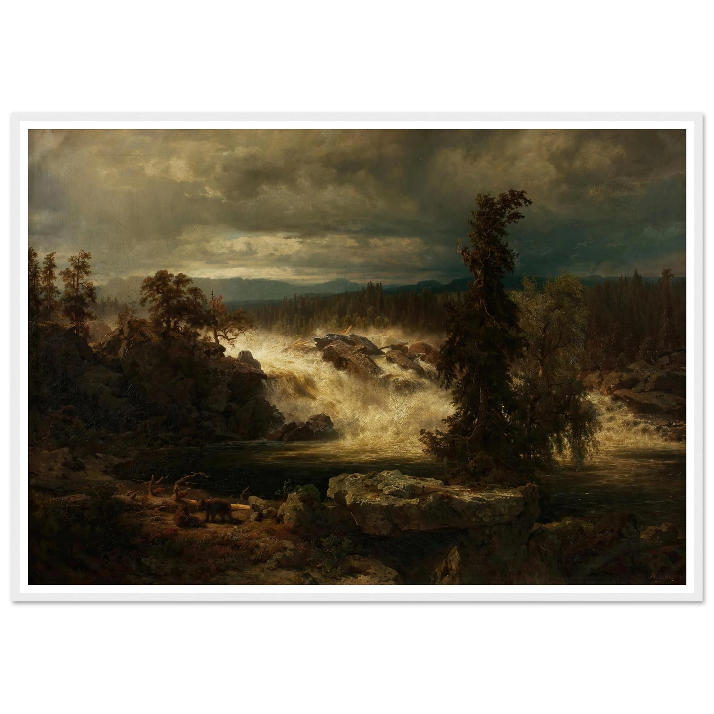 Die Labrofälle bei Kongsberg in Norwegen (1859) Art Print | August Wilhelm Leu - Framed Poster - 30x40 cm / 12x16″ - Black frame