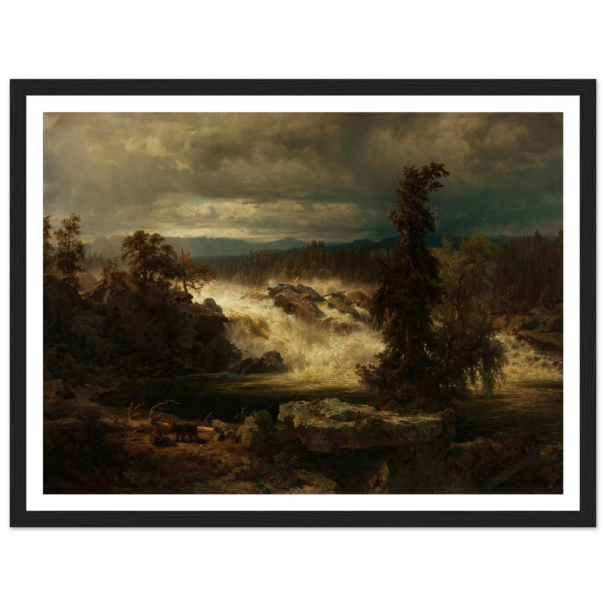 Die Labrofälle bei Kongsberg in Norwegen (1859) Art Print | August Wilhelm Leu - Framed Poster - 30x40 cm / 12x16″ - Black frame