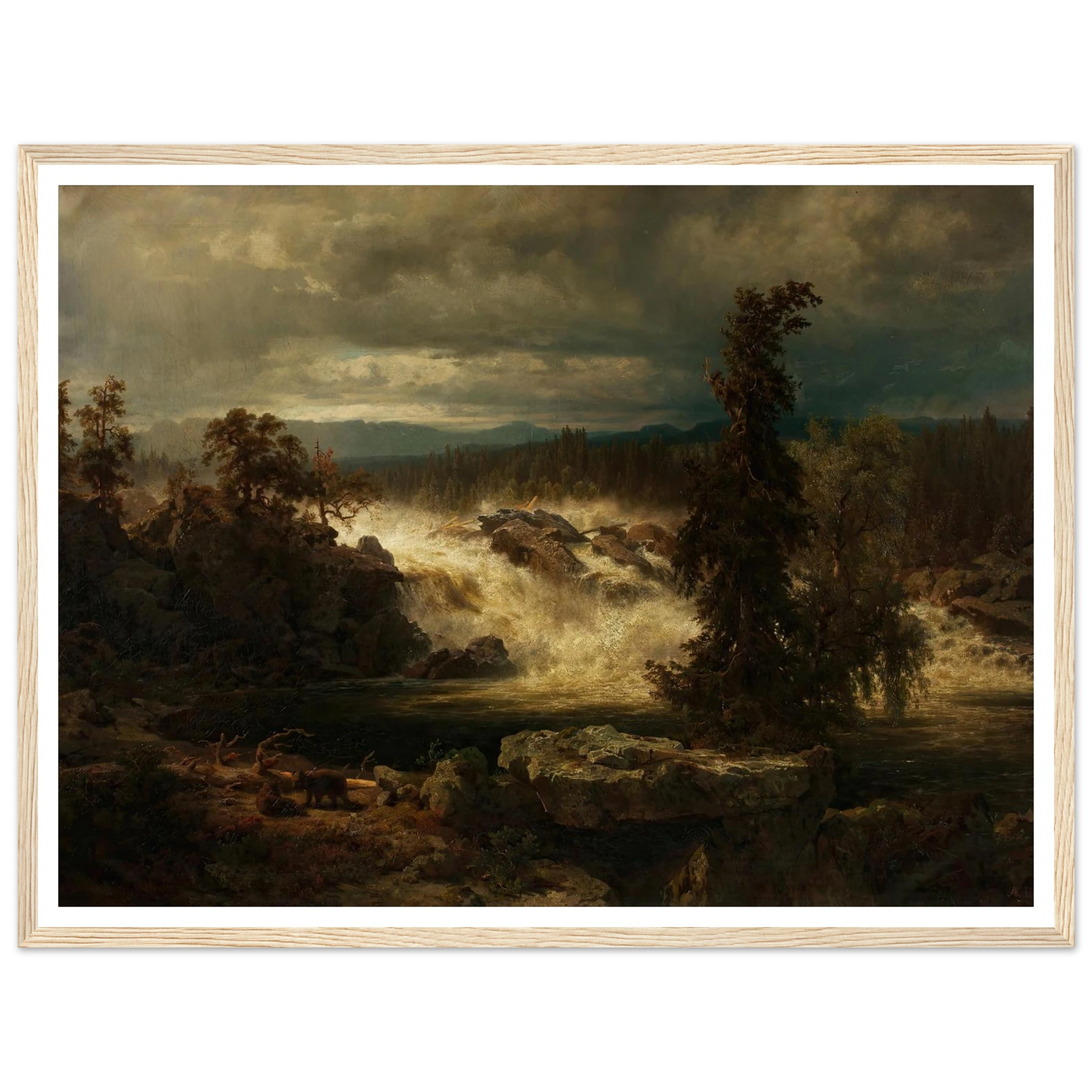 Die Labrofälle bei Kongsberg in Norwegen (1859) Art Print | August Wilhelm Leu - Framed Poster - 30x40 cm / 12x16″ - Black frame