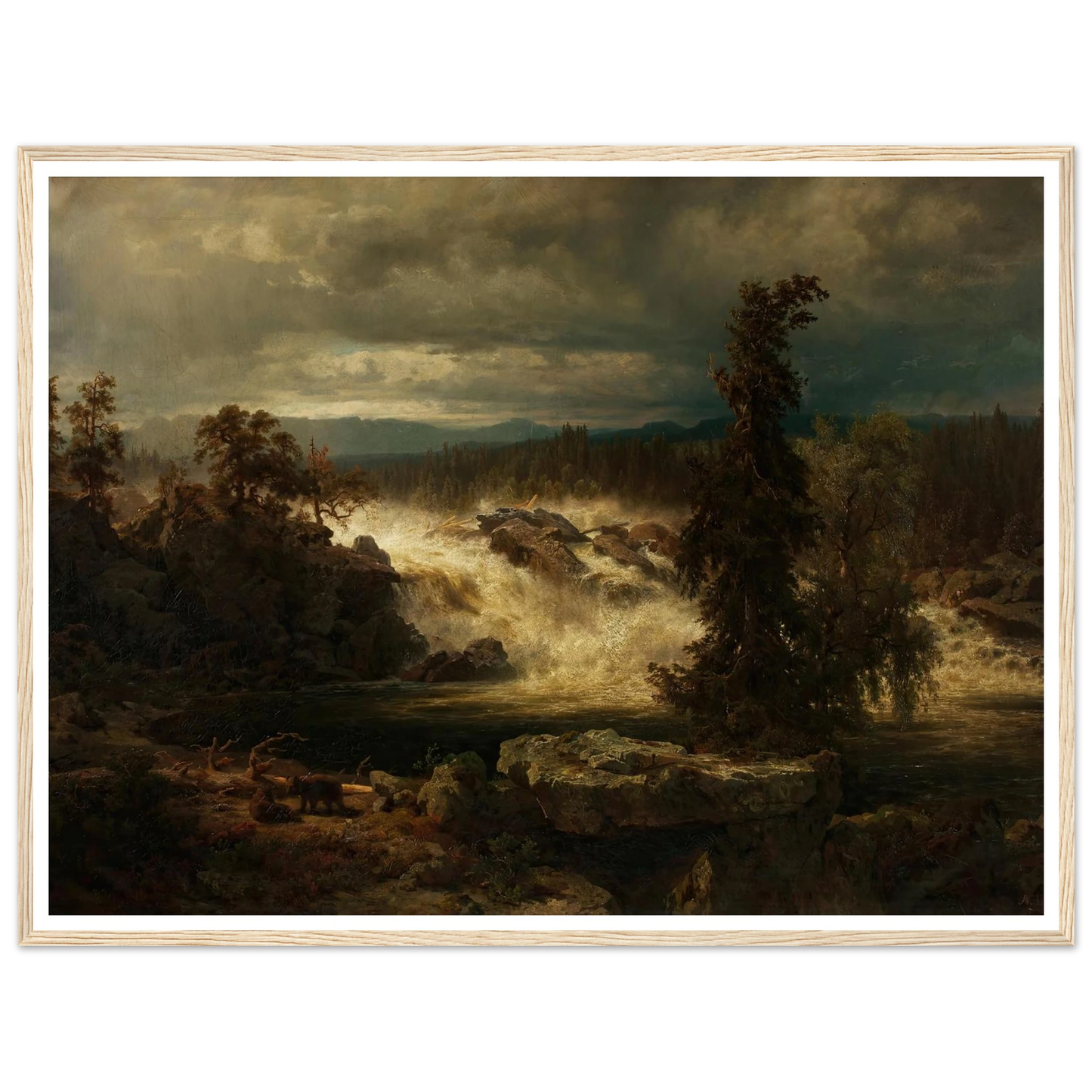 Die Labrofälle bei Kongsberg in Norwegen (1859) Art Print | August Wilhelm Leu - Framed Poster - 30x40 cm / 12x16″ - Black frame