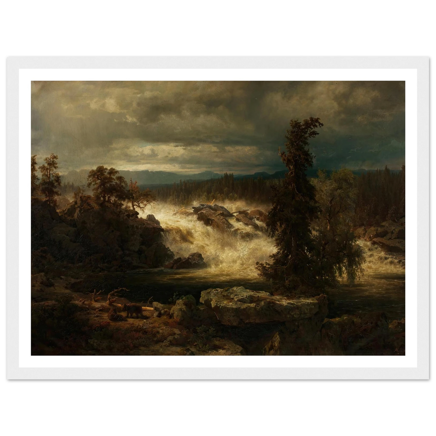 Die Labrofälle bei Kongsberg in Norwegen (1859) Art Print | August Wilhelm Leu - Framed Poster - 30x40 cm / 12x16″ - Black frame