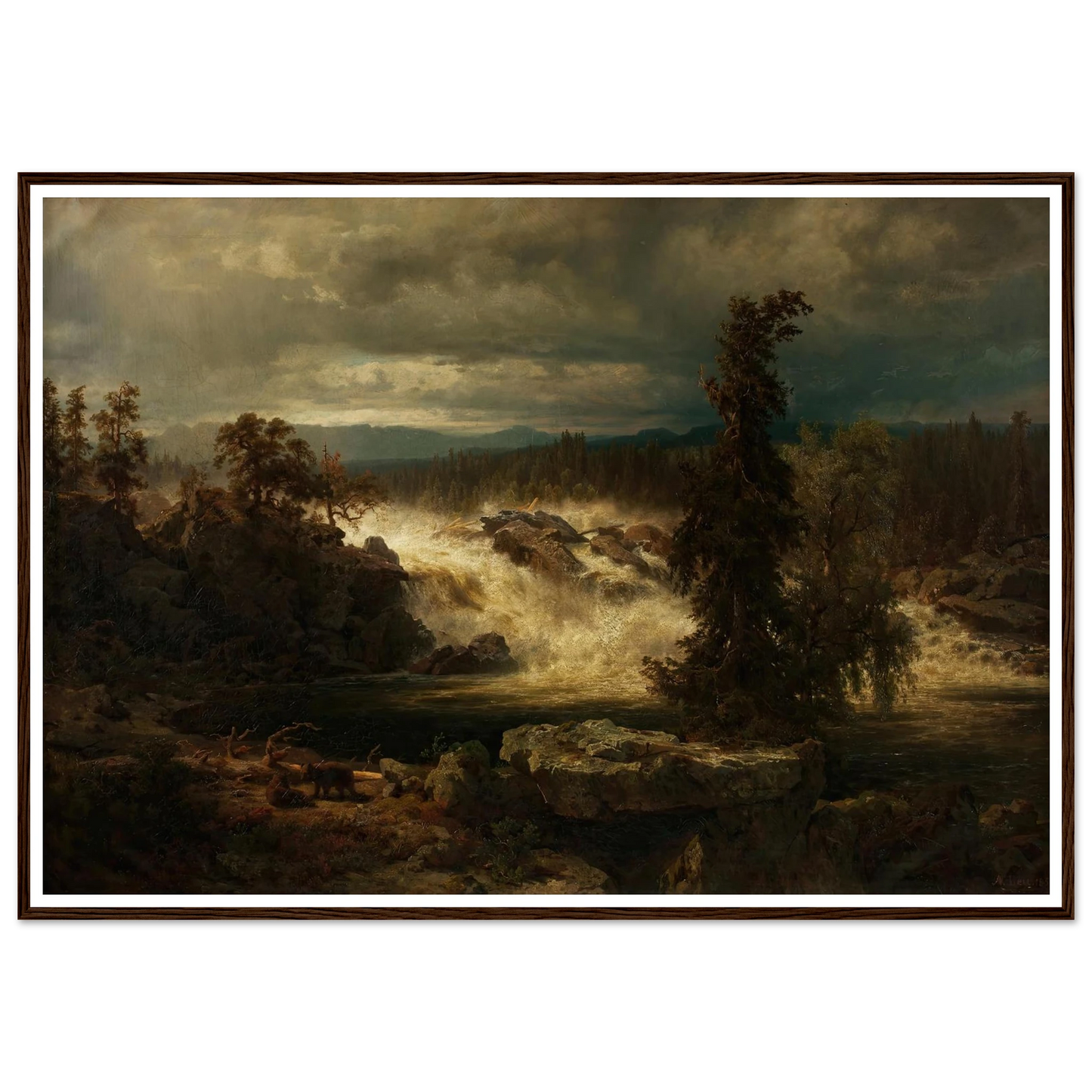 Die Labrofälle bei Kongsberg in Norwegen (1859) Art Print | August Wilhelm Leu - Framed Poster - 30x40 cm / 12x16″ - Black frame