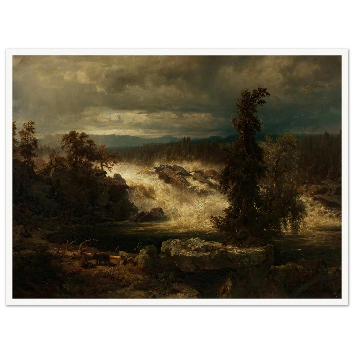 Die Labrofälle bei Kongsberg in Norwegen (1859) Art Print | August Wilhelm Leu - Framed Poster - 30x40 cm / 12x16″ - Black frame