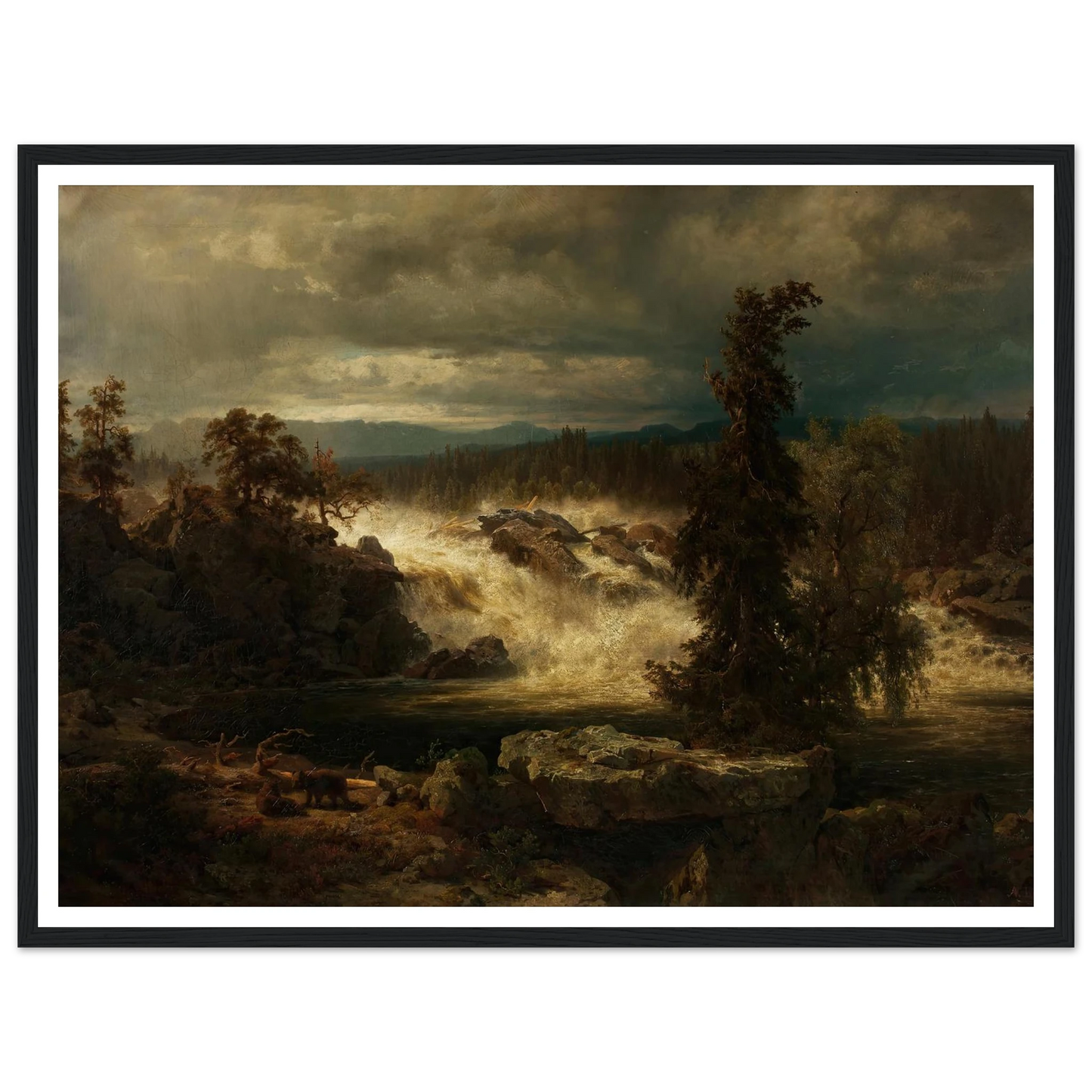 Die Labrofälle bei Kongsberg in Norwegen (1859) Art Print | August Wilhelm Leu - Framed Poster - 30x40 cm / 12x16″ - Black frame