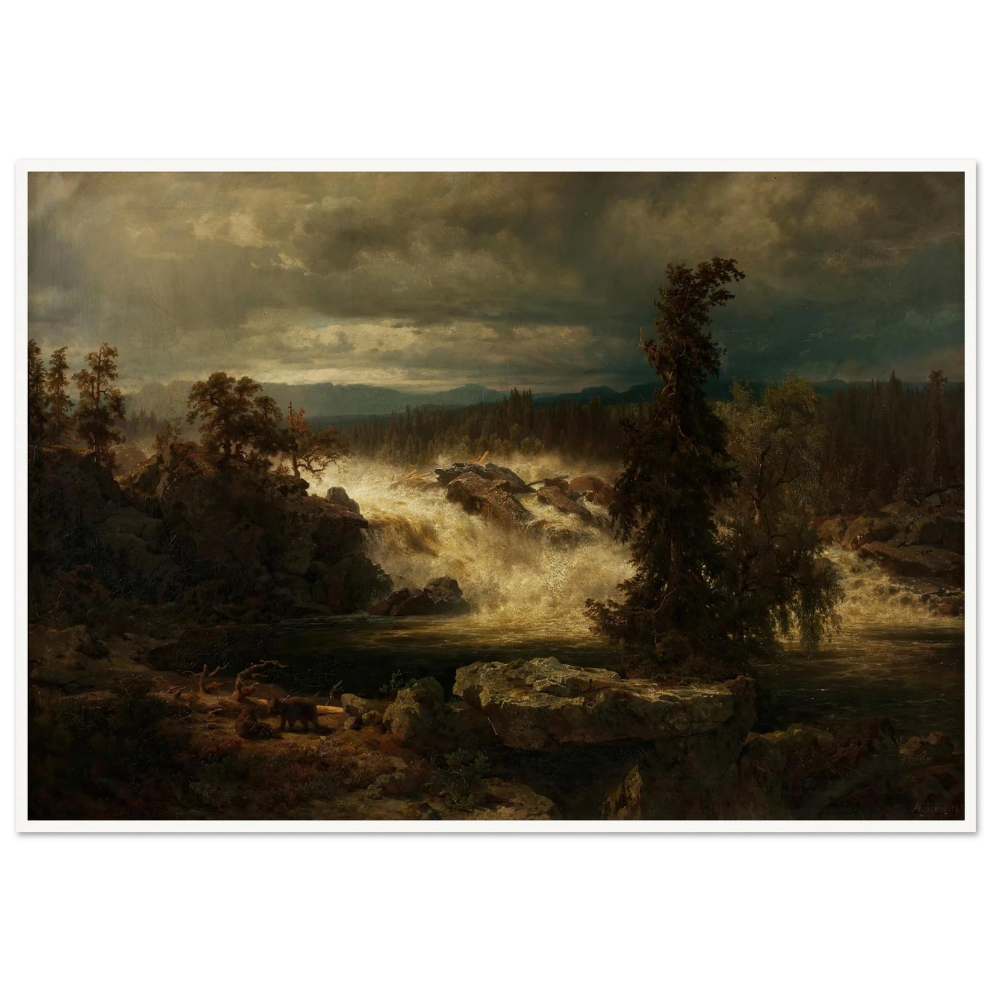 Die Labrofälle bei Kongsberg in Norwegen (1859) Art Print | August Wilhelm Leu - Framed Poster - 30x40 cm / 12x16″ - Black frame