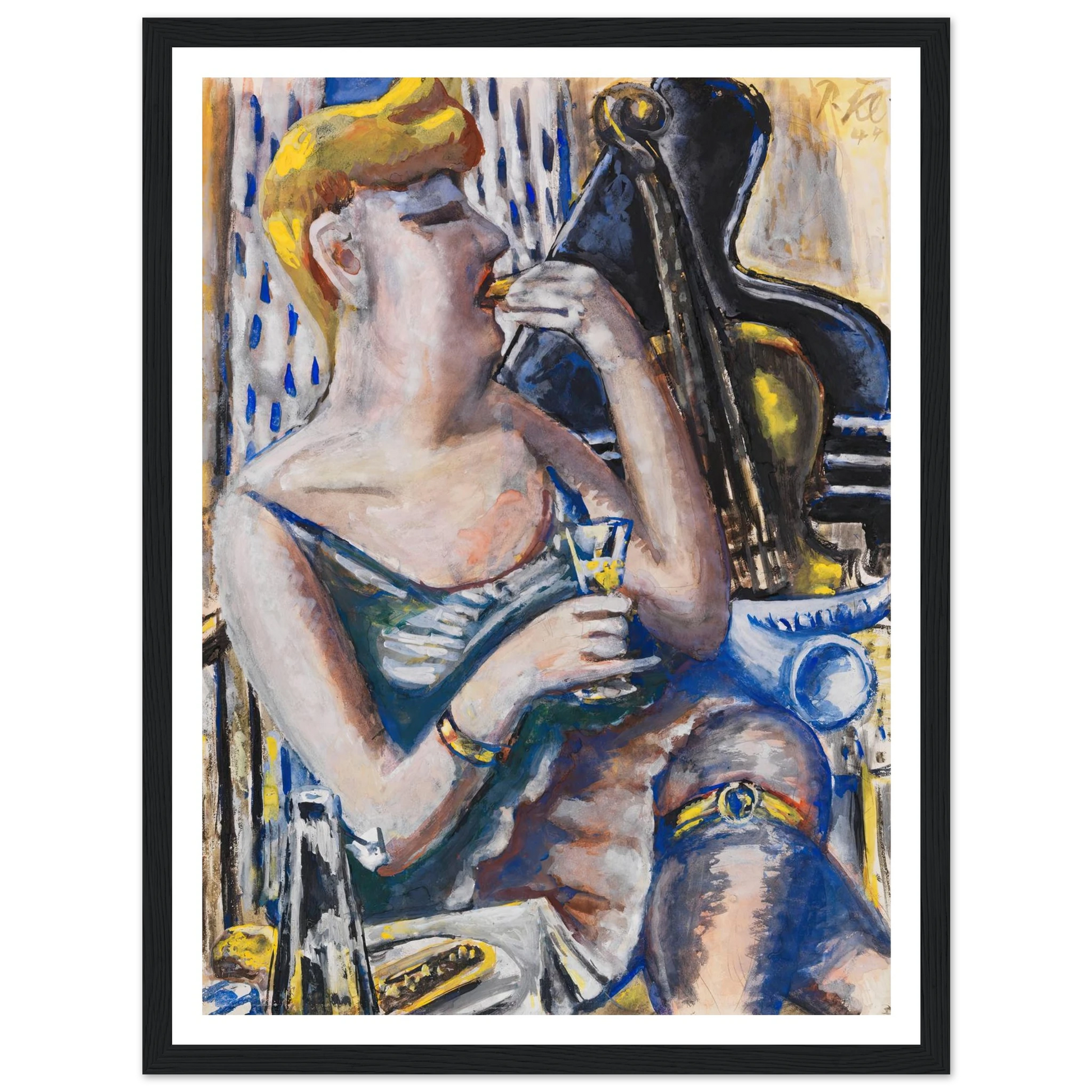 Die Musikantin in der Pause (Essende, Damenkapelle) (1944) Art Print | Paul Kleinschmidt - Framed Poster - 30x40 cm / 12x16″ - Black frame